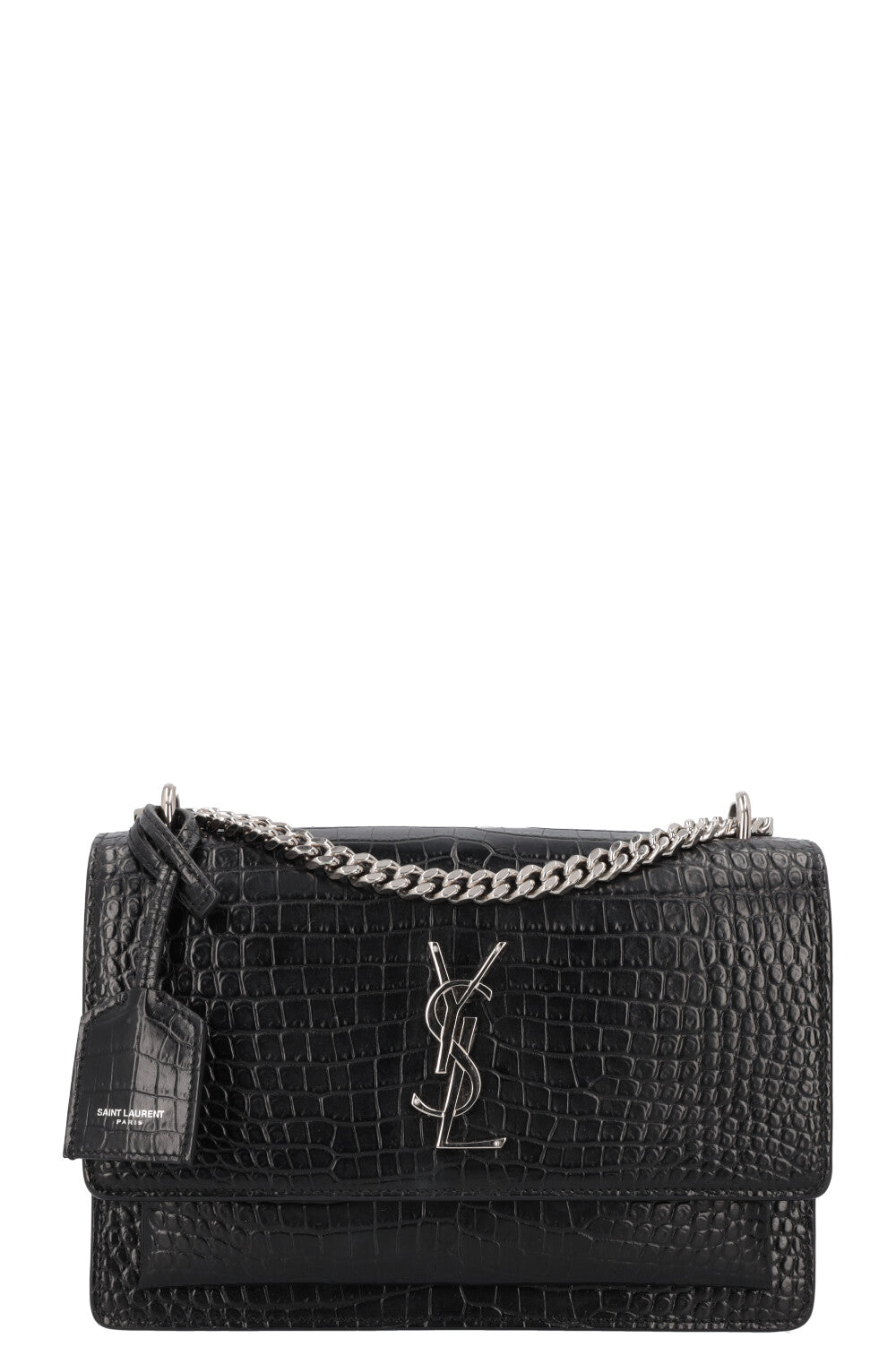 YSL Saint Laurent Crossbody Bag Sunset Croco Black Medium Embossed