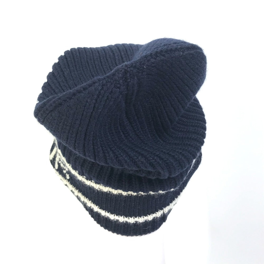 Dior Christian Knit Hat Wool Cashmere Navy Women Logo Travel Bag