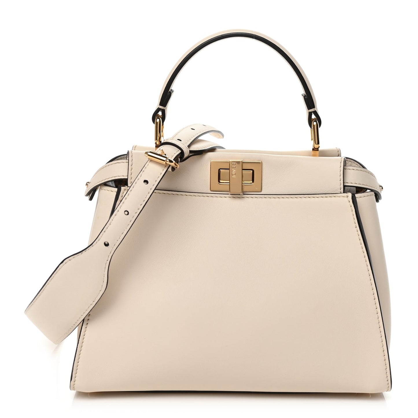 Fendi Handbag Seta FF Peekaboo Iconic Satchel Uovo Sigaro Leather Suede Vitello Satchel Bag