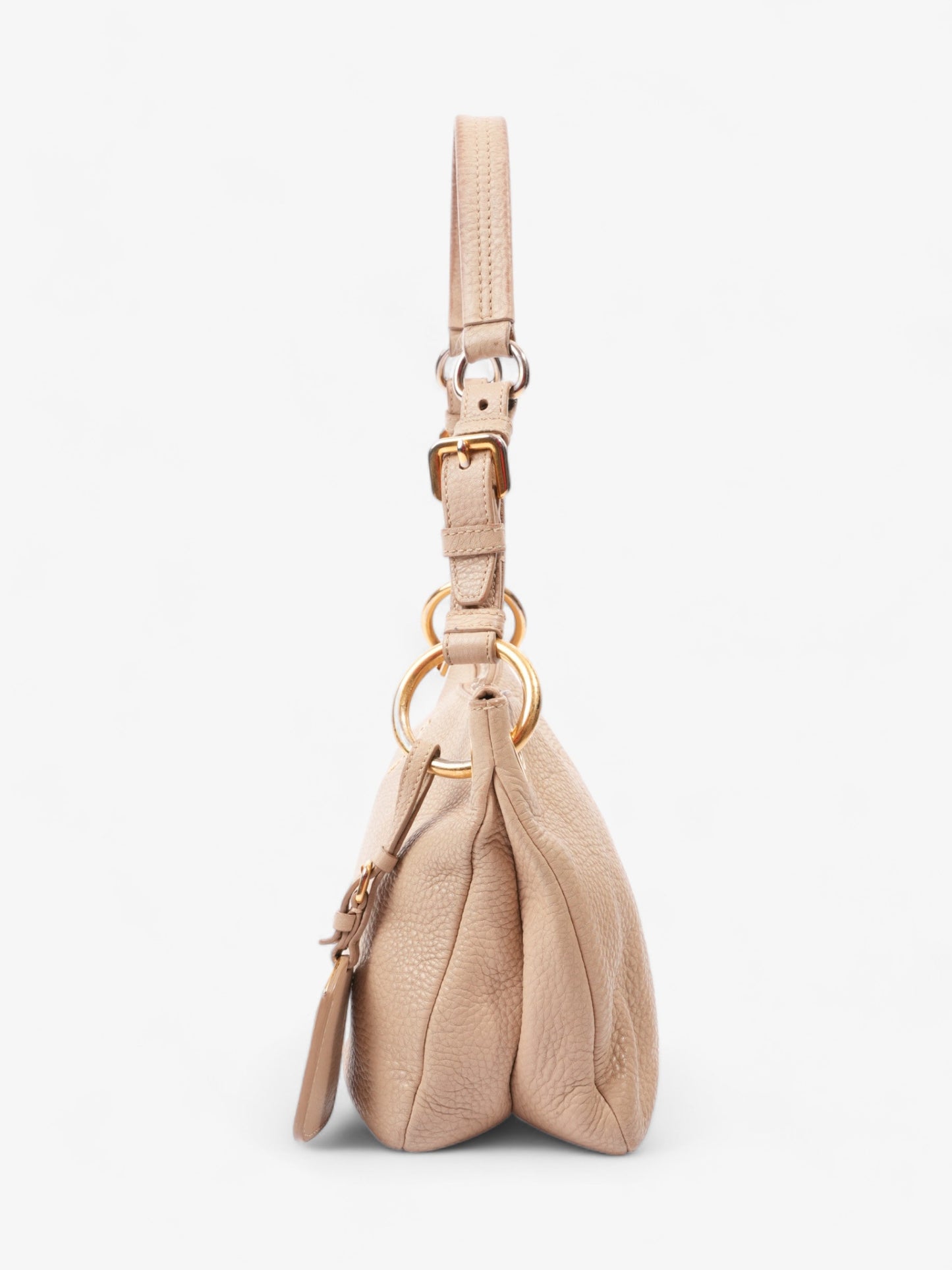 Prada Belted Zipped Shoulder Bag Leather Beige Medium