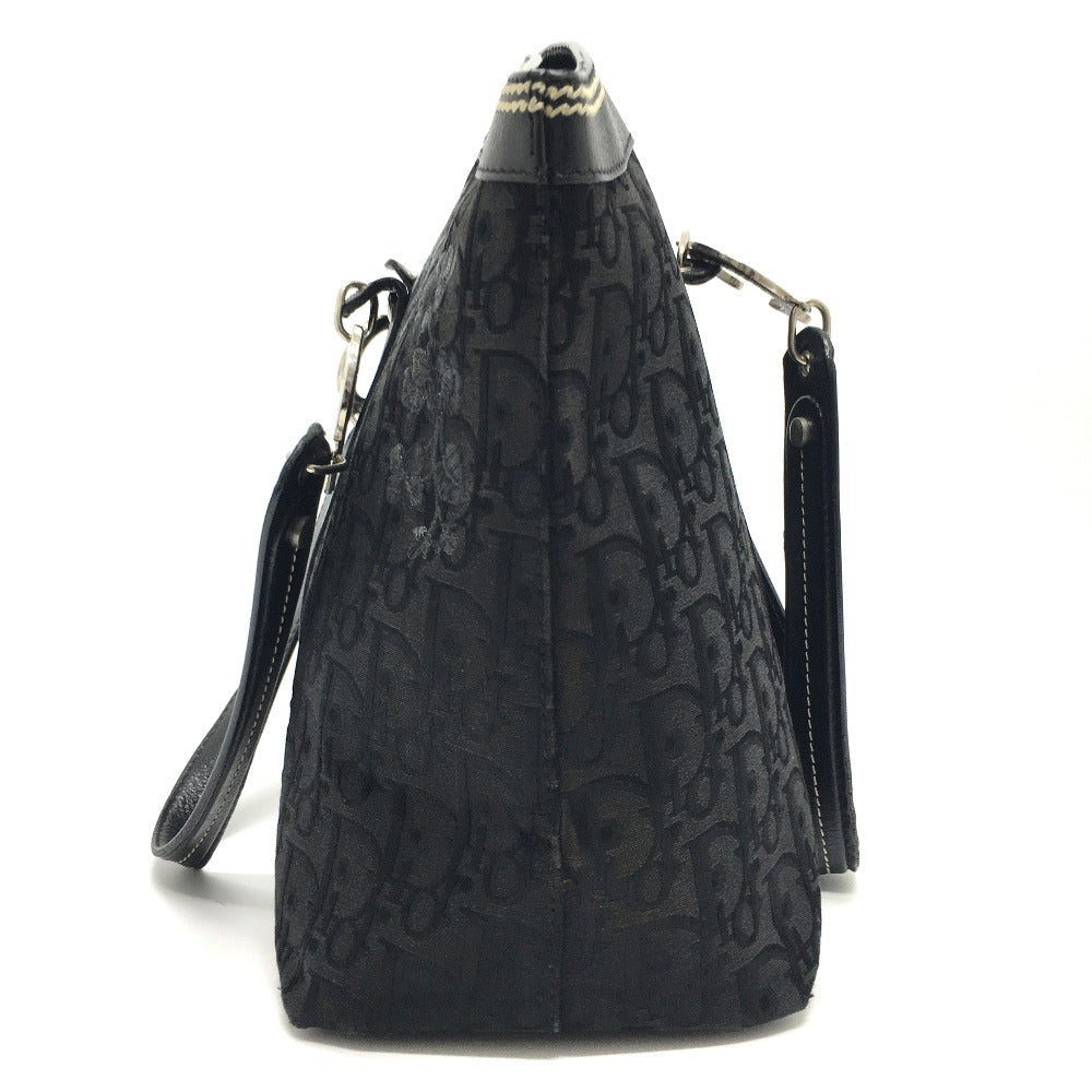 Dior Christian Tote Bag Flower Embroidery Trotter Women Leather Canvas