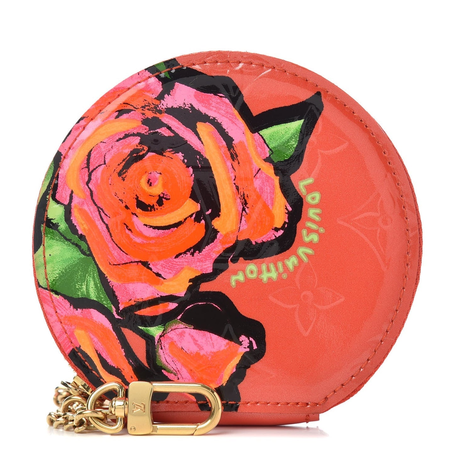 Louis Vuitton Roses Chapeau Coin Purse Sunset Orange Vernis Wallet Case
