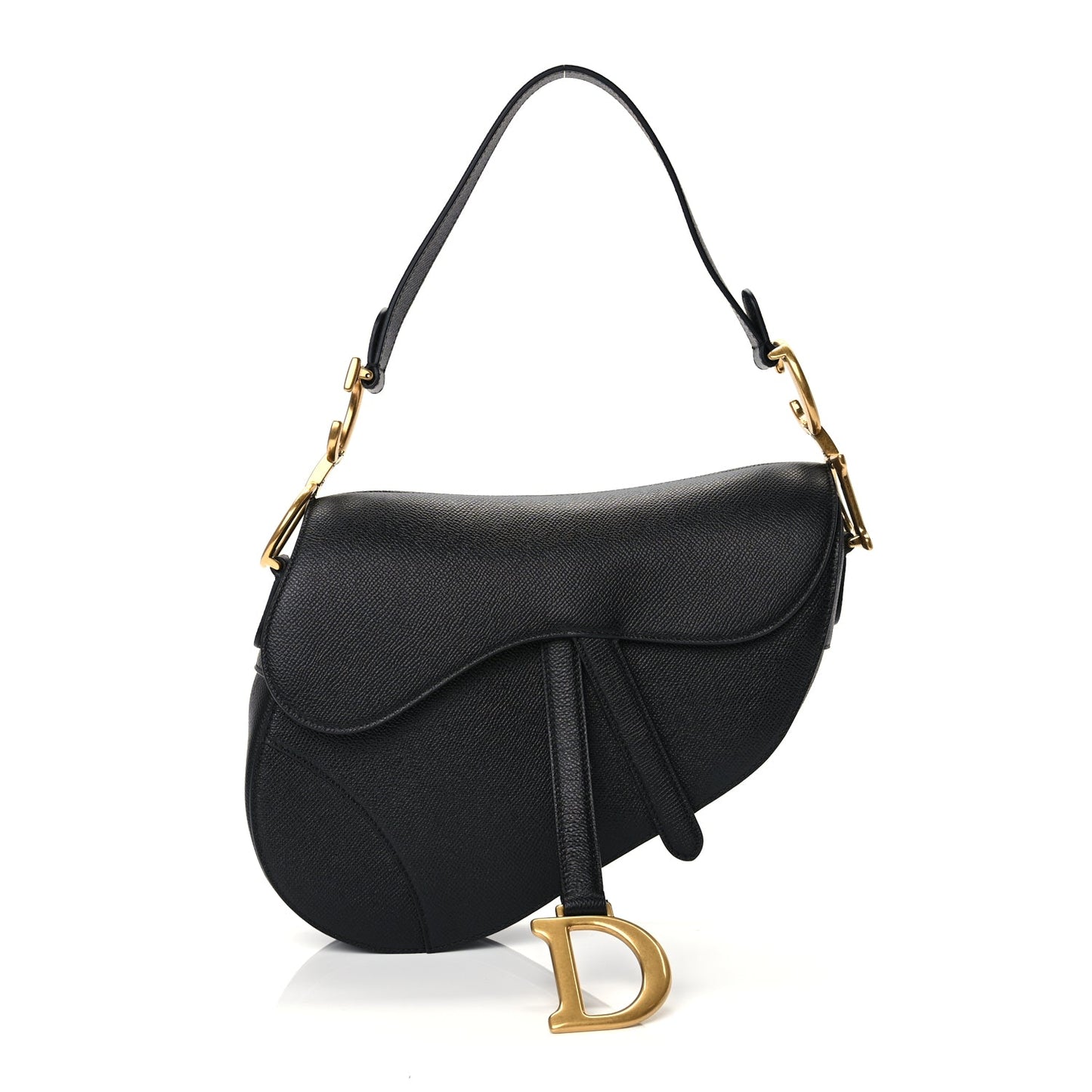 Dior Handbag Christian Grained Calfskin Saddle Bag Leather Black Shoulder Bag