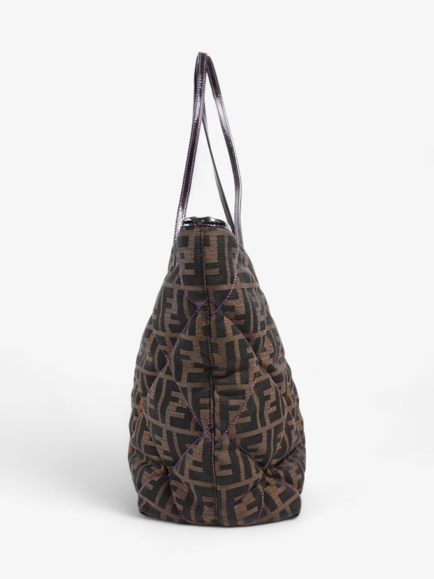 Fendi Roll Tote Ff Stitching Cotton Quilted Black Brown Shoulder Bag