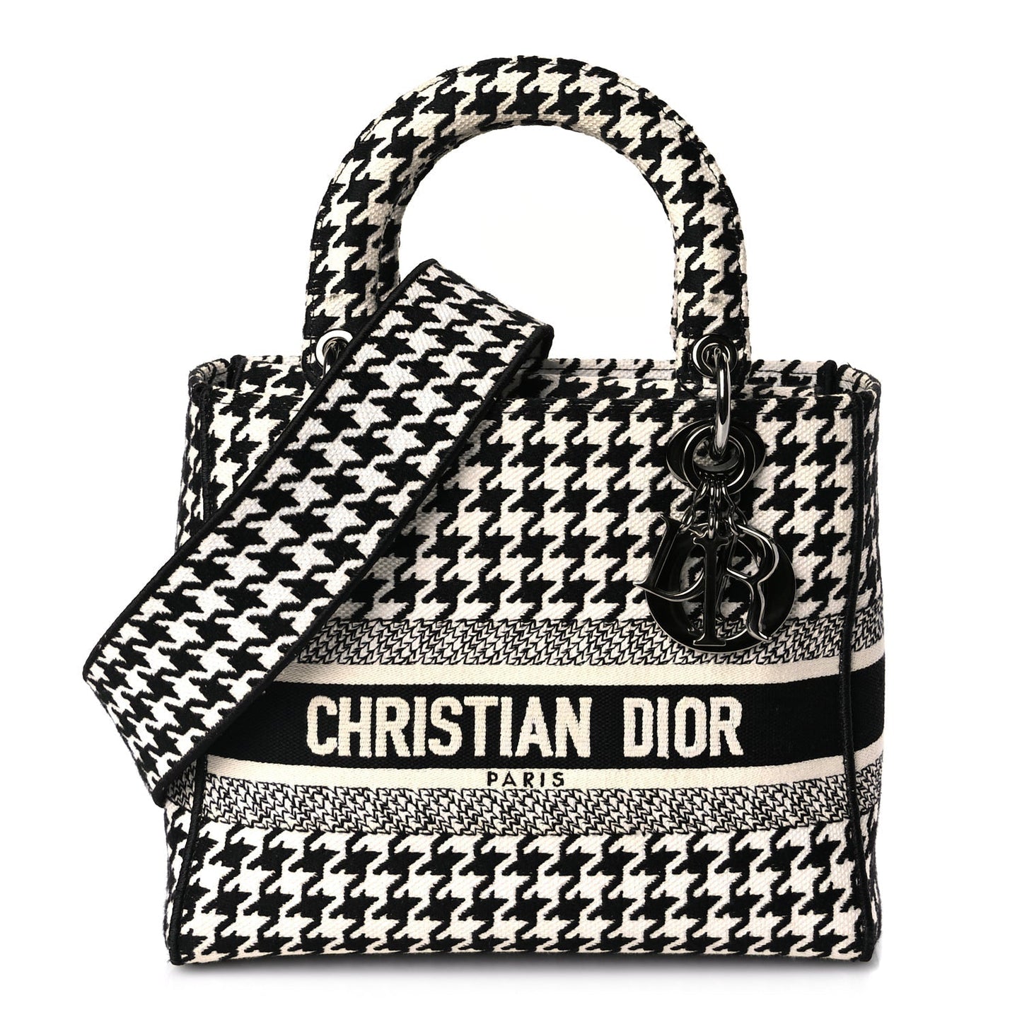 Dior Shoulder Bag Christian Houndstooth Lady D-Lite Canvas Black White