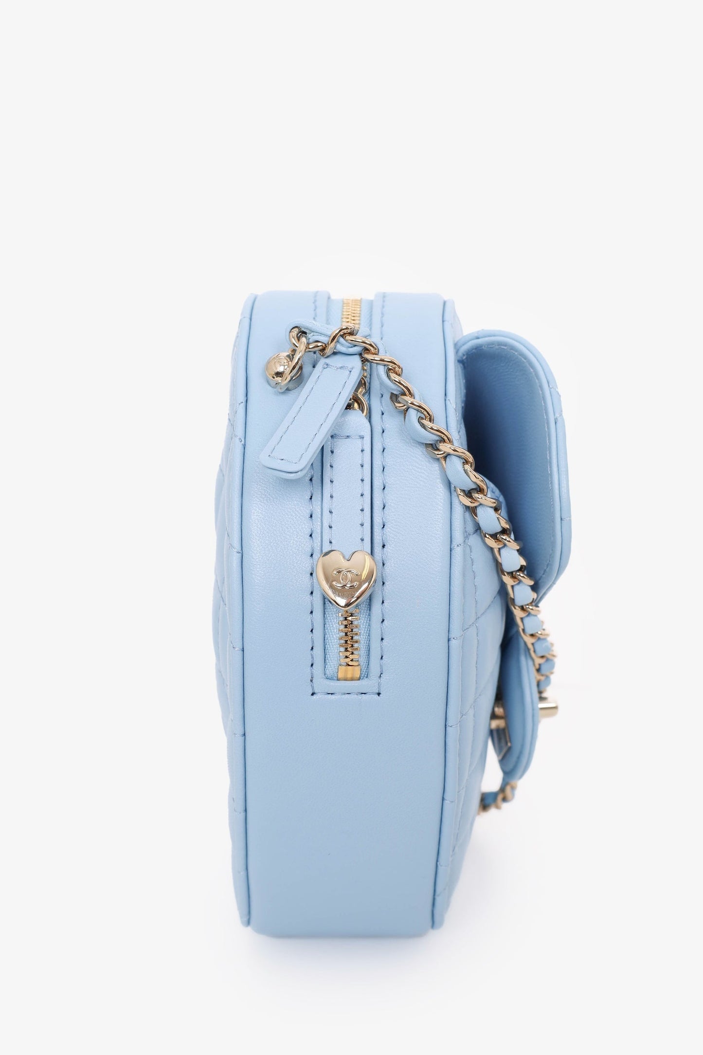Chanel ™ Baby Blue Quilted Lambskin CC in Love Large Heart Accessory