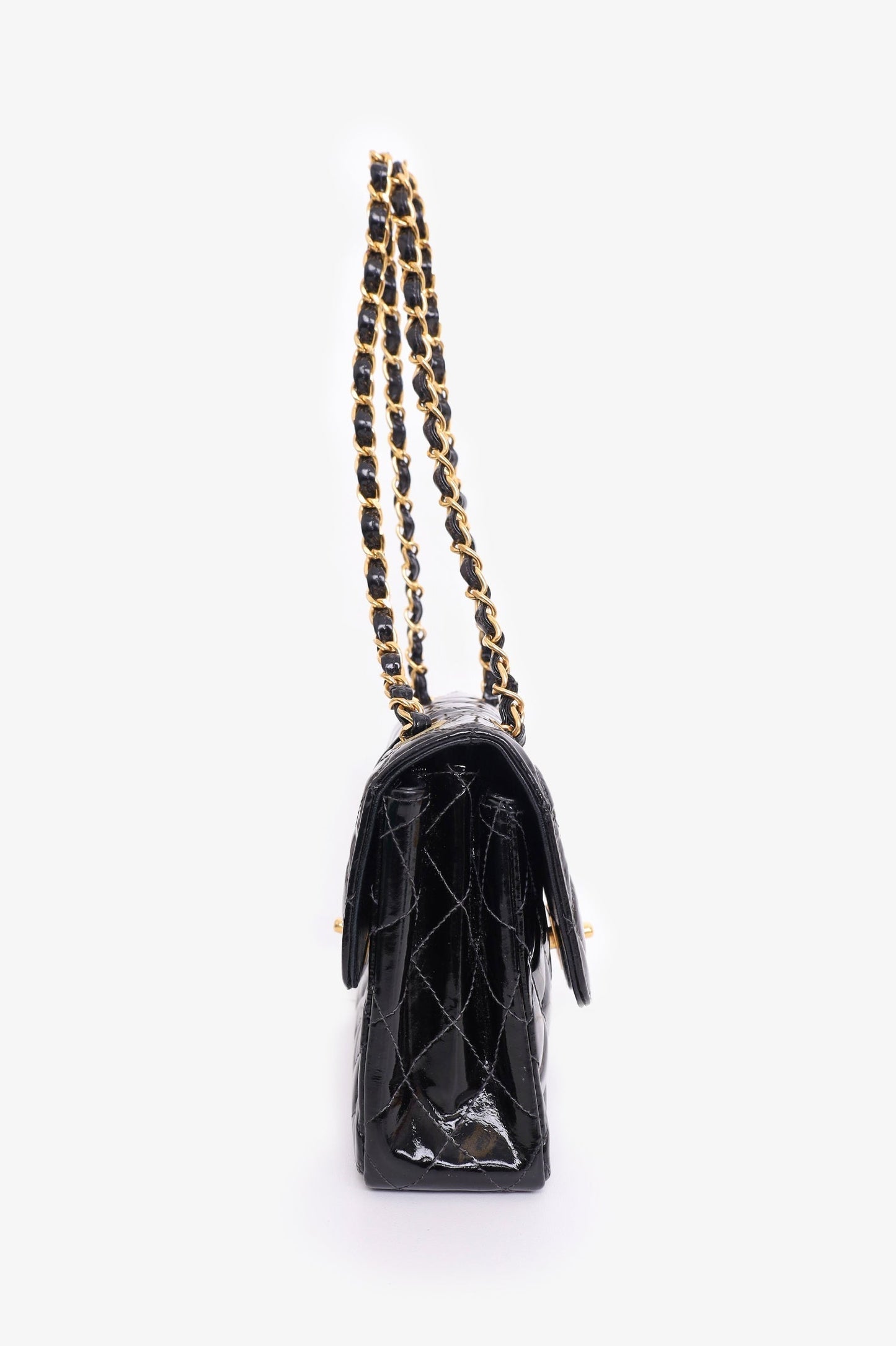 ™ 1996-97 Black Quilted Patent Double Sided Flap Bag Signature