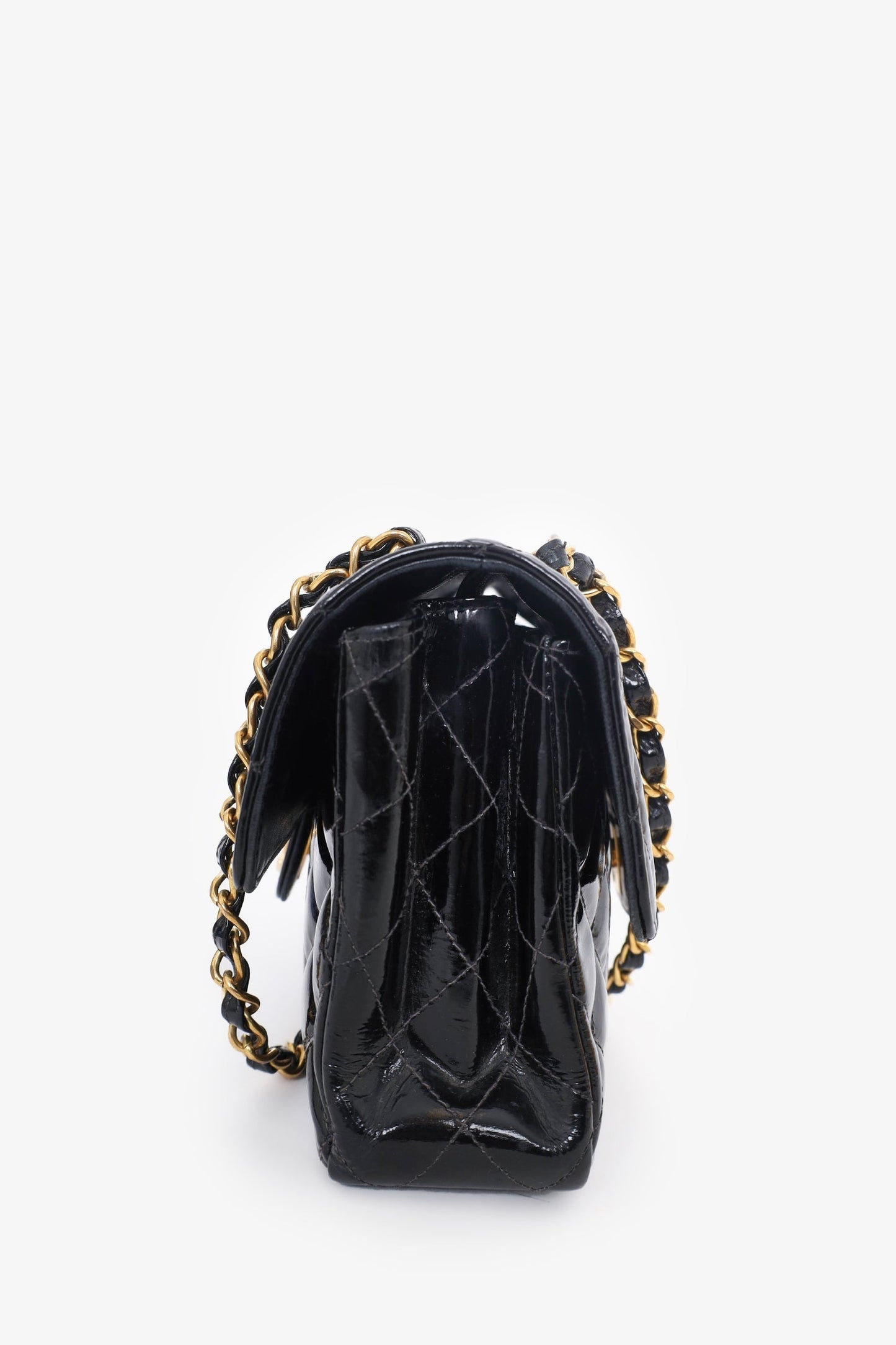 Chanel ™ 1996-97 Black Quilted Patent Double Sided Flap Bag