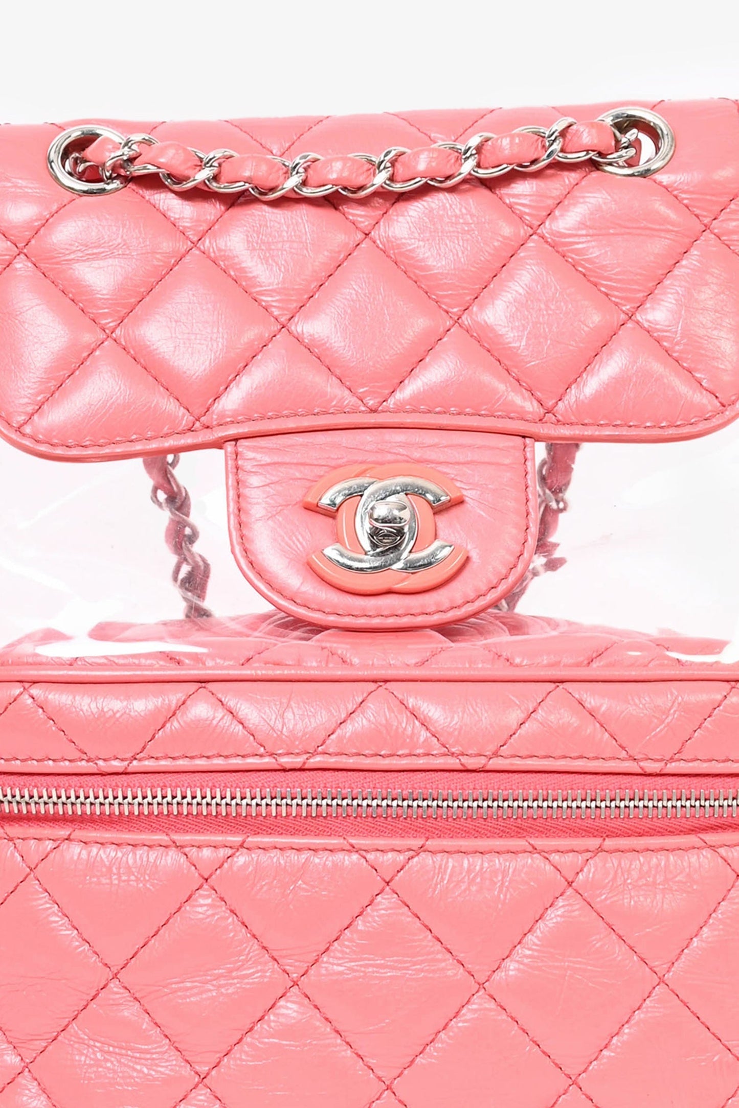 Chanel ™ 2018 Pink Calfskin Leather/PVC 'Aquarium' Backpack