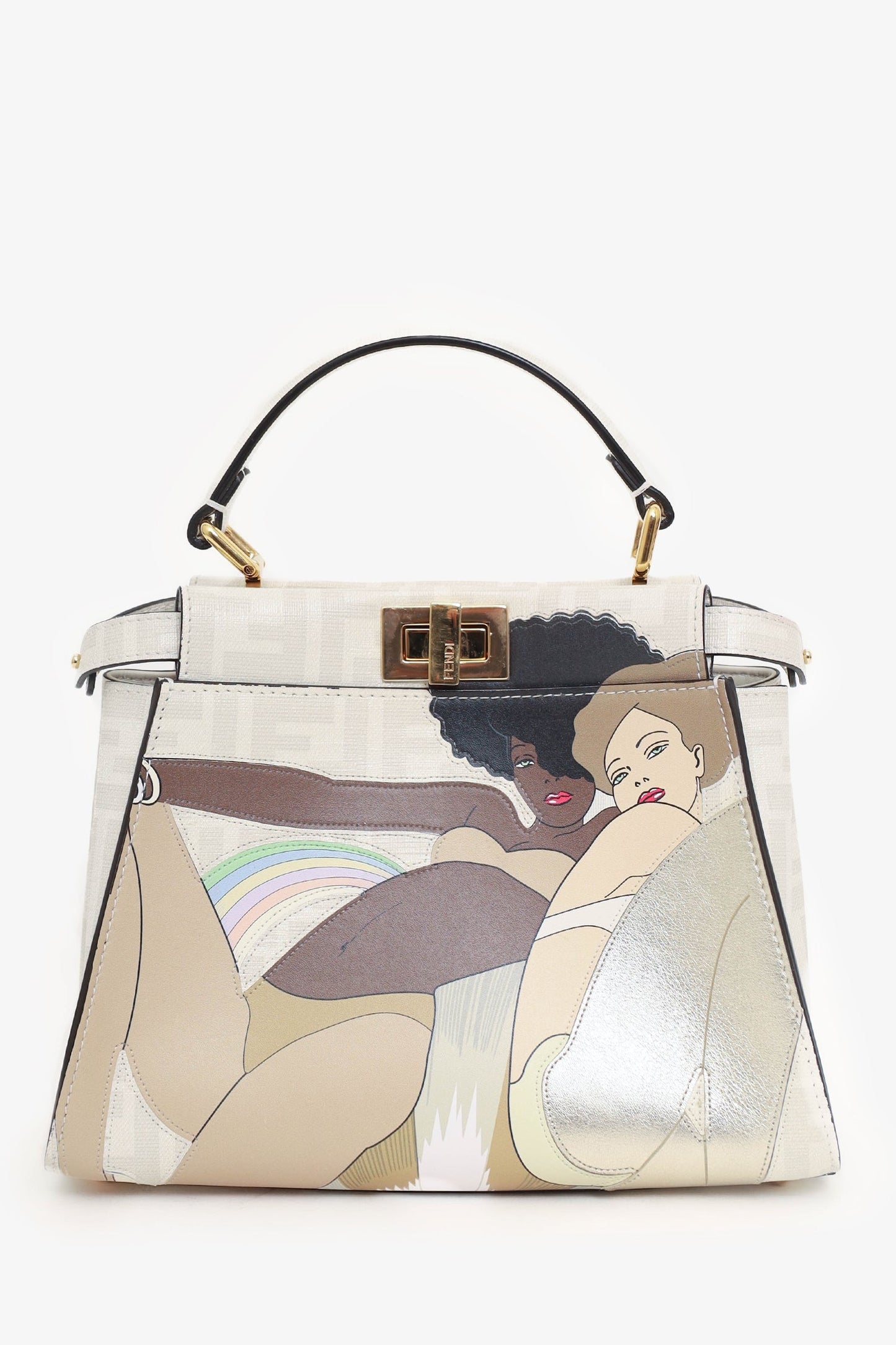 Fendi Bag Multicolour Glazed Fabric FF Bikini Girls Peekaboo White Mini Mini Bag