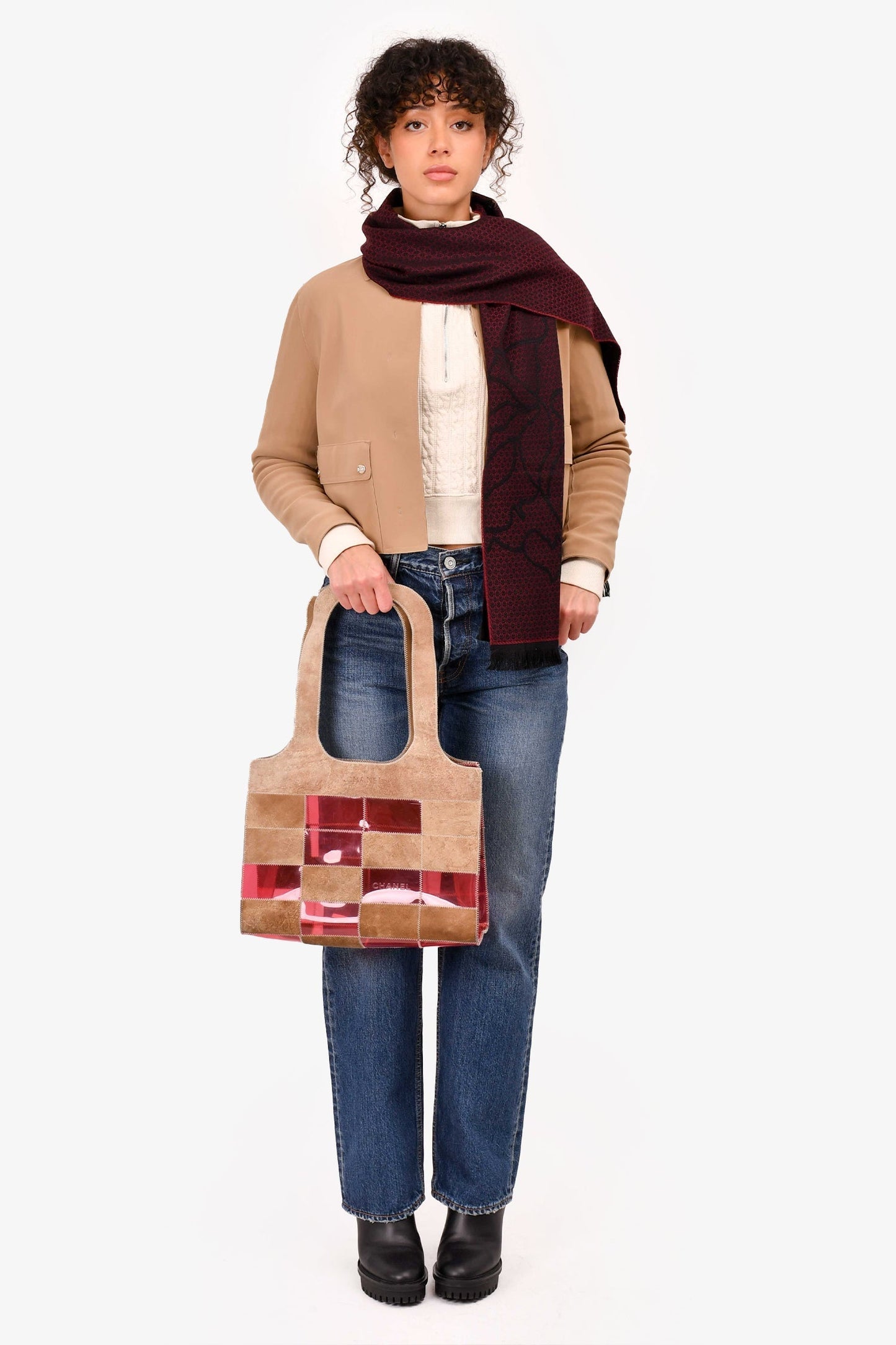 Chanel ™ 1997/99 Pink/Beige Suede Translucent Patchwork Tote (As Is)