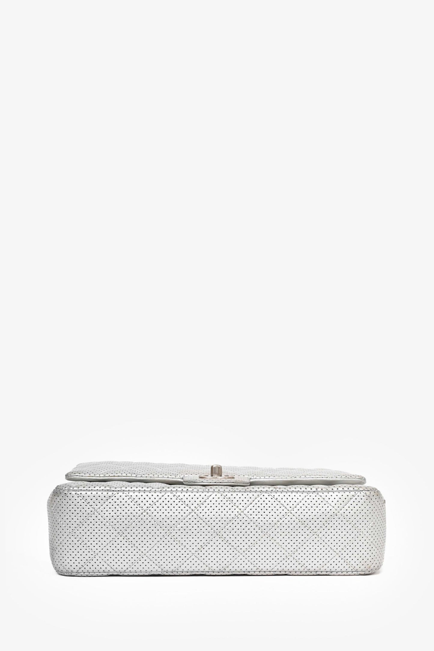 Chanel ™ 2014 Silver Perforated Leather Medium Double Flap Shoulder Bag