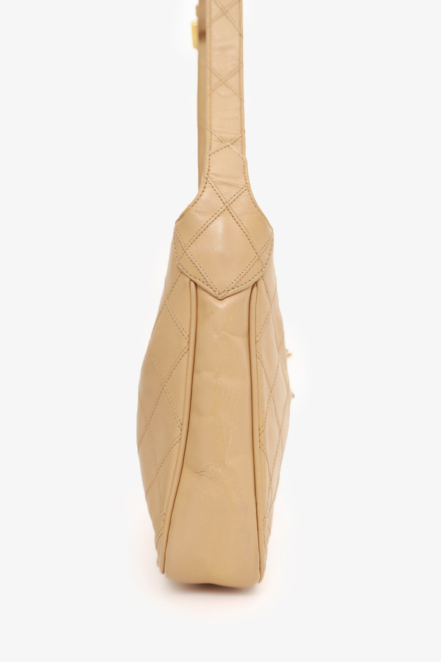 Chanel ™ 1986-88 Beige Quilted Lambskin CC Hobo Shoulder Bag with Pouch