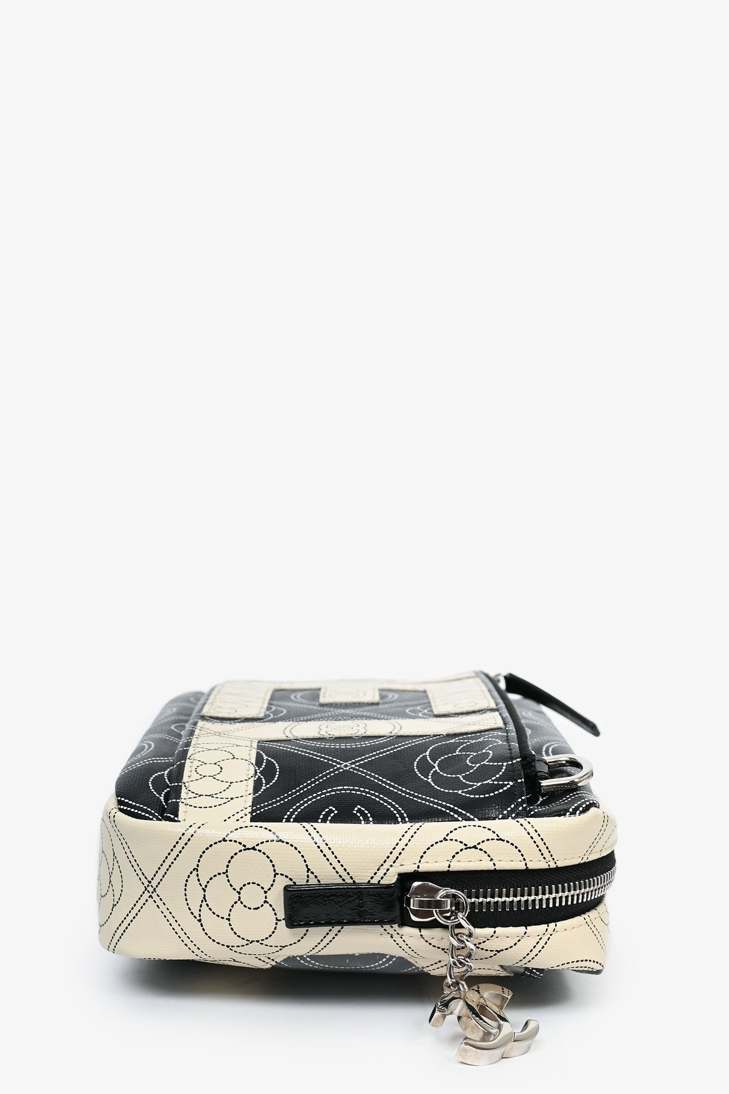 Chanel ™ 2017/18 Black/White Coated Canvas Camellia Logo Camera Bag with Strap