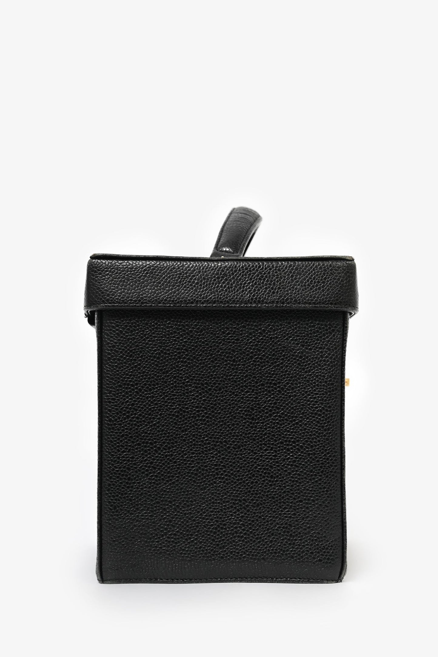 Chanel ™ 1991-94 Black Caviar Leather CC Box Vanity Makeup Case with Chain Strap (As Is)
