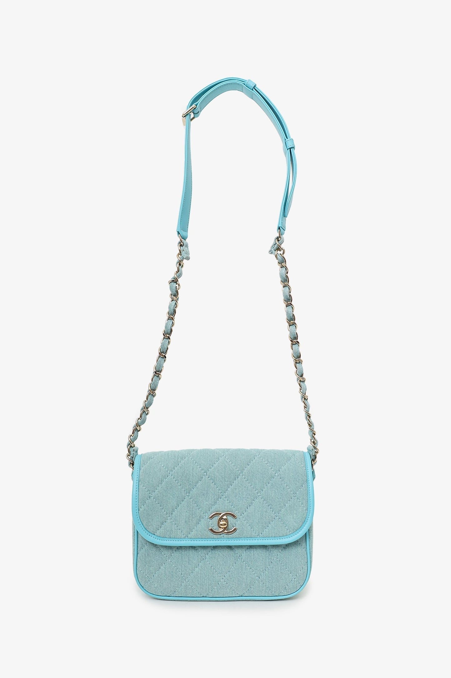 Chanel ™ 2021 Blue Denim Quilted CC Small Messenger Flap Bag