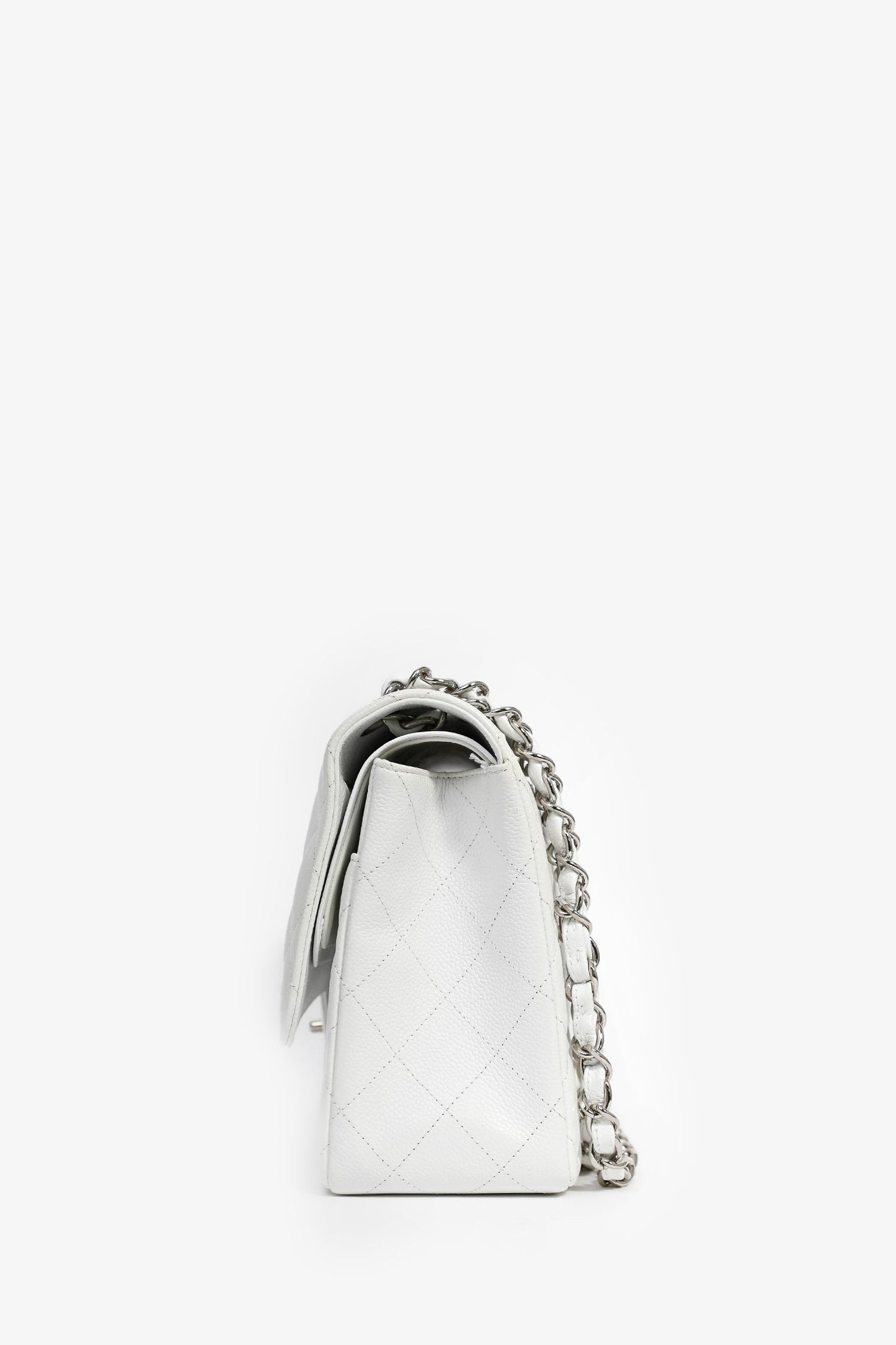 Chanel ™ 2011 White Caviar Leather Jumbo Double Flap Shoulder Bag