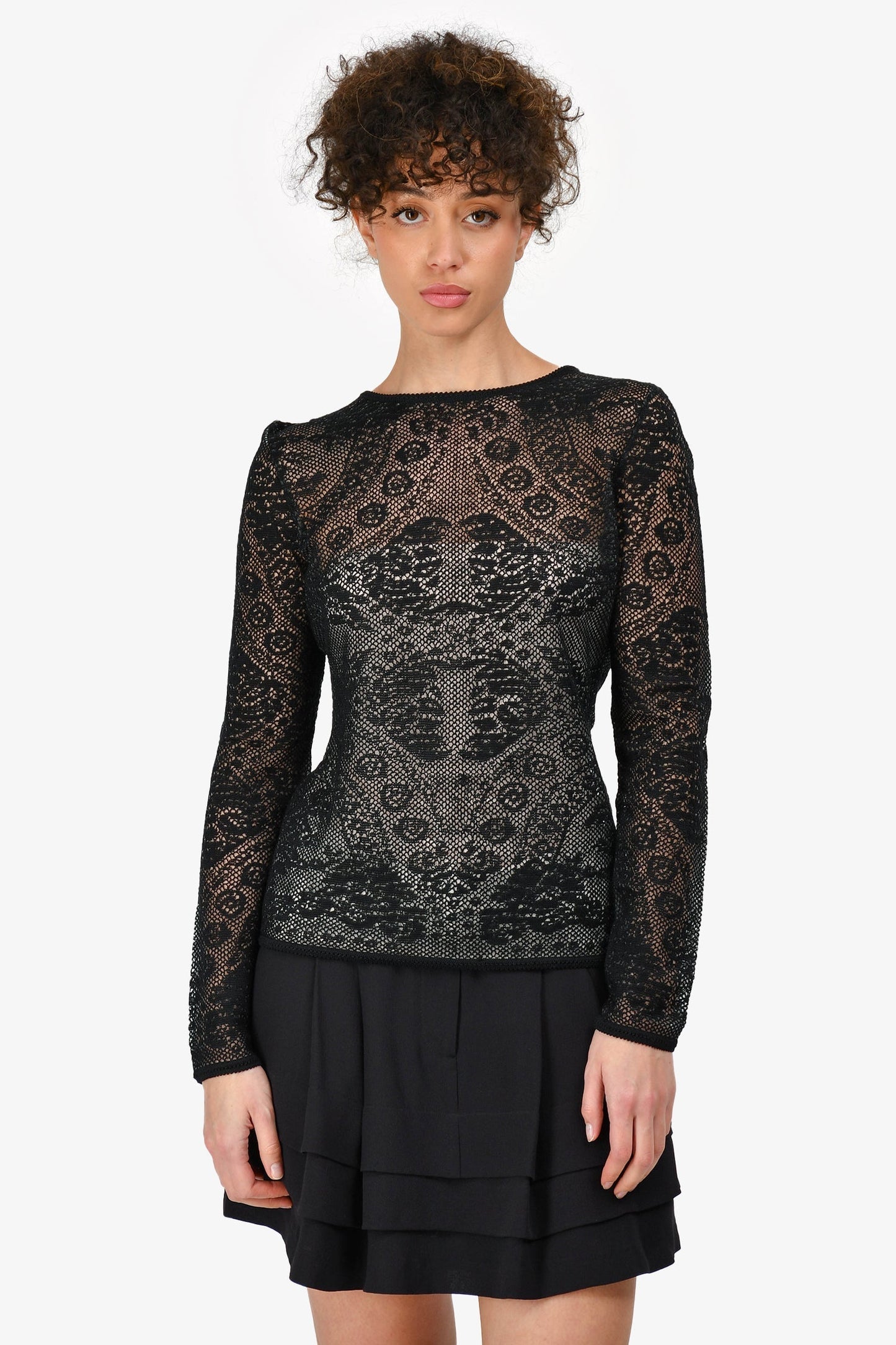 Dior Handbag Christian Knit Lace with Nude Slip Shirt Black