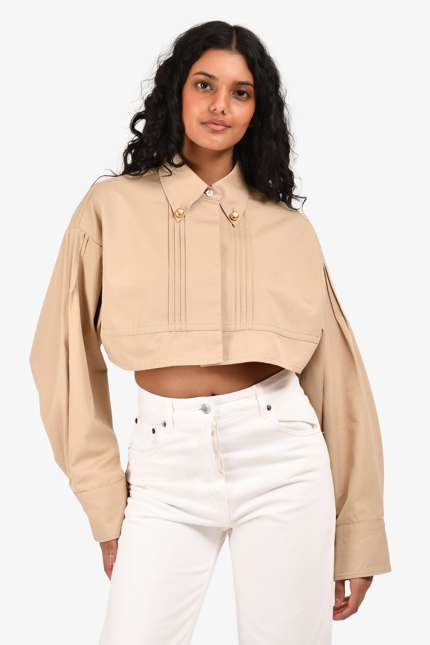 Prada Handbag Cotton Poplin Cropped Jacket Beige