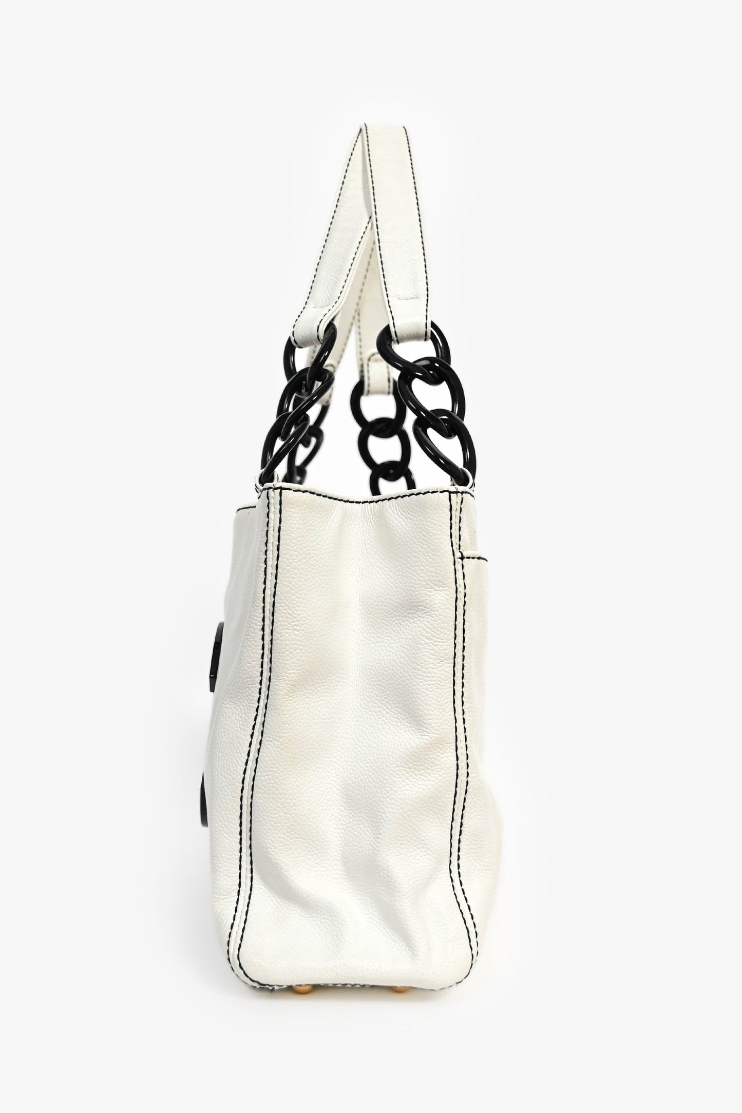 Chanel ™ 2004-05 White Caviar Leather Black Resin CC Chain Link Tote Bag