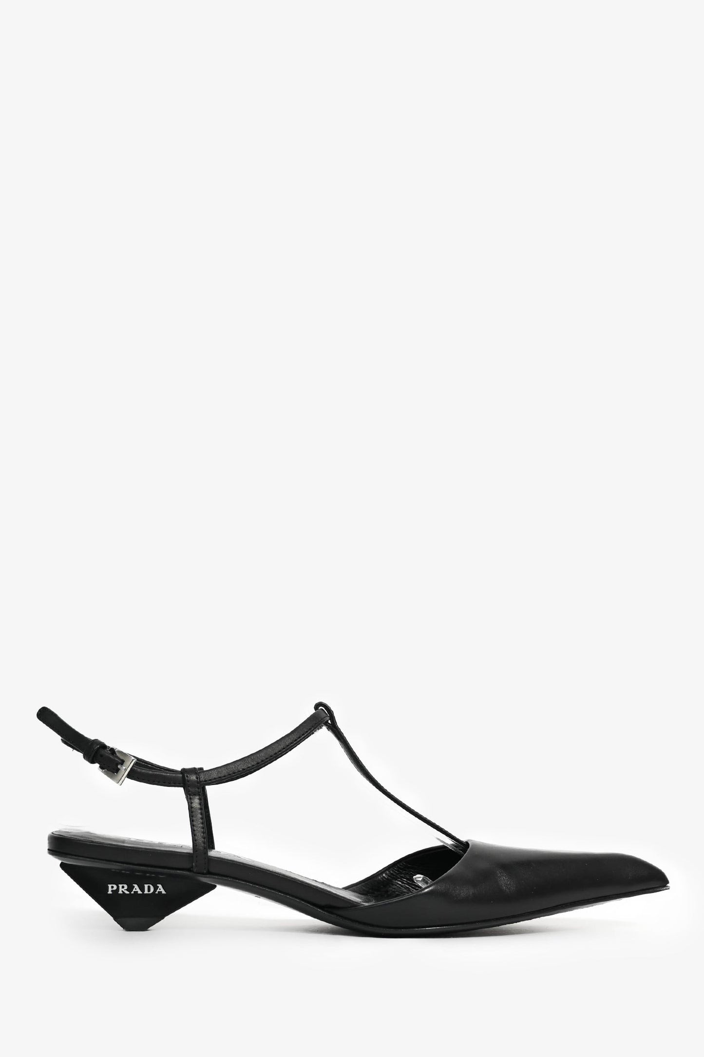 Prada Handbag Pointed Toe T-Strap Ballerina Pumps Leather Black Shoes