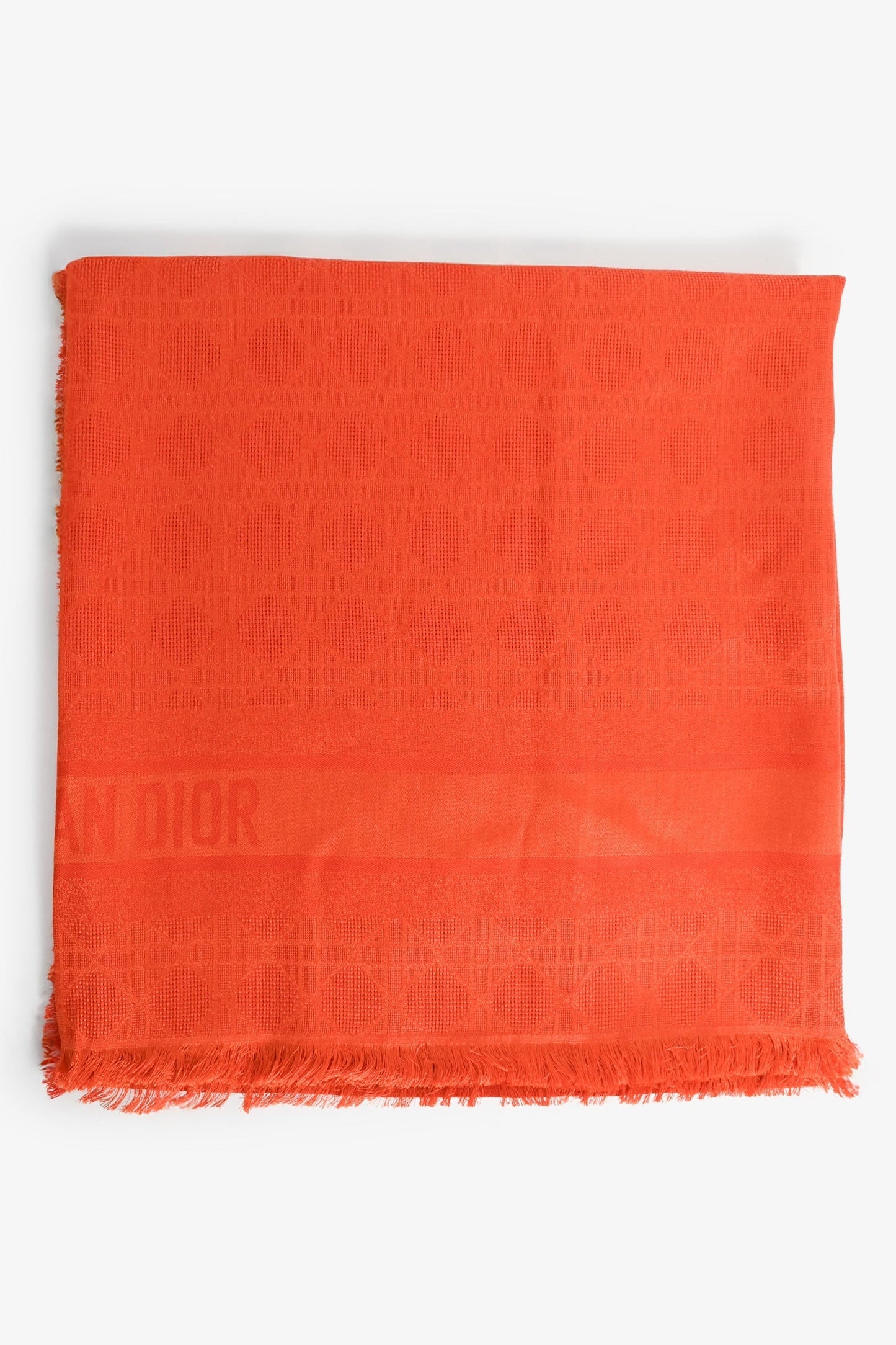 Dior Handbag Christian Silk Wool Juard Shawl Orange Logo Scarf