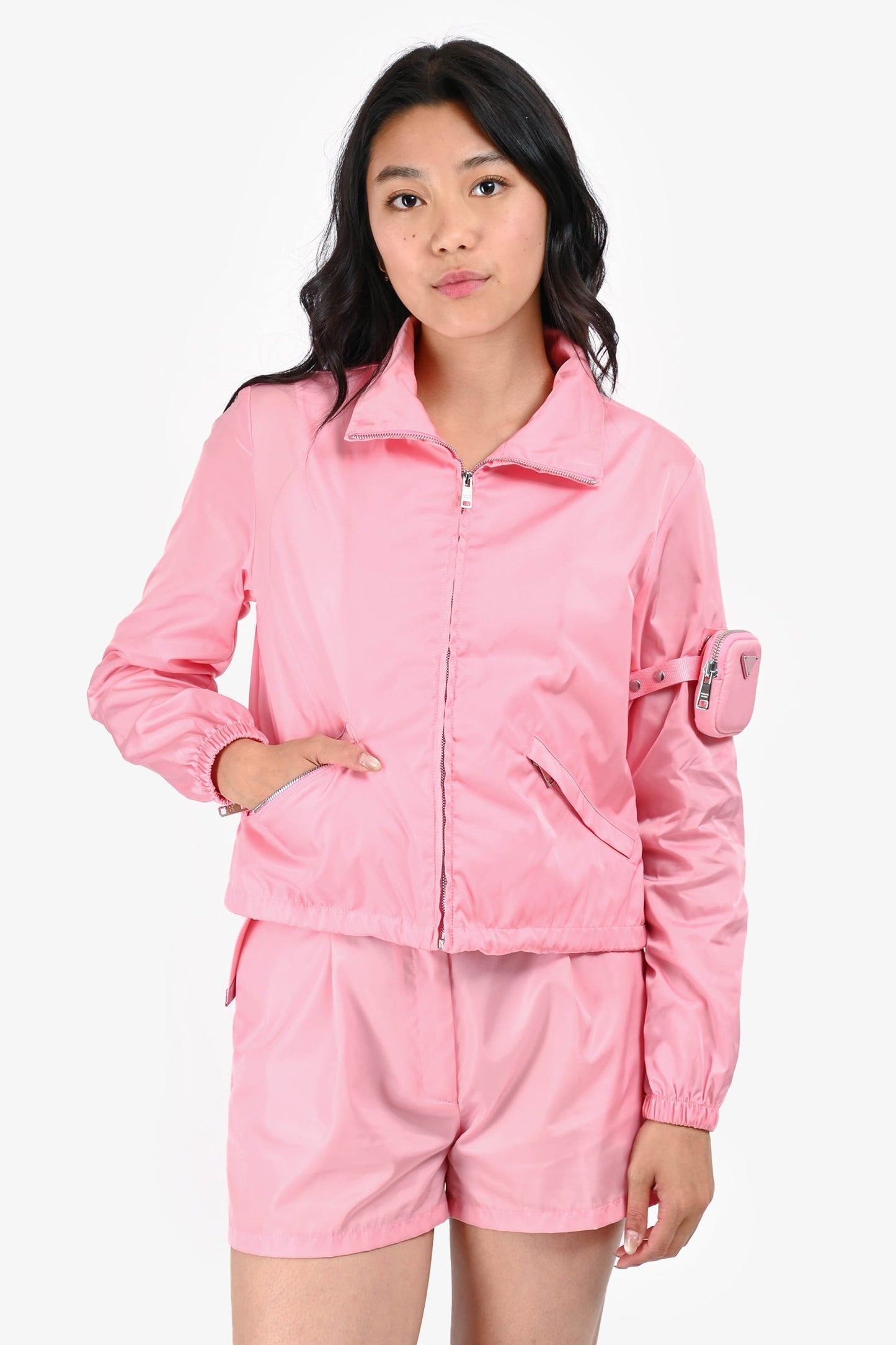 Prada Handbag Re- -Up Jacket with Pouch Nylon Pink Zip