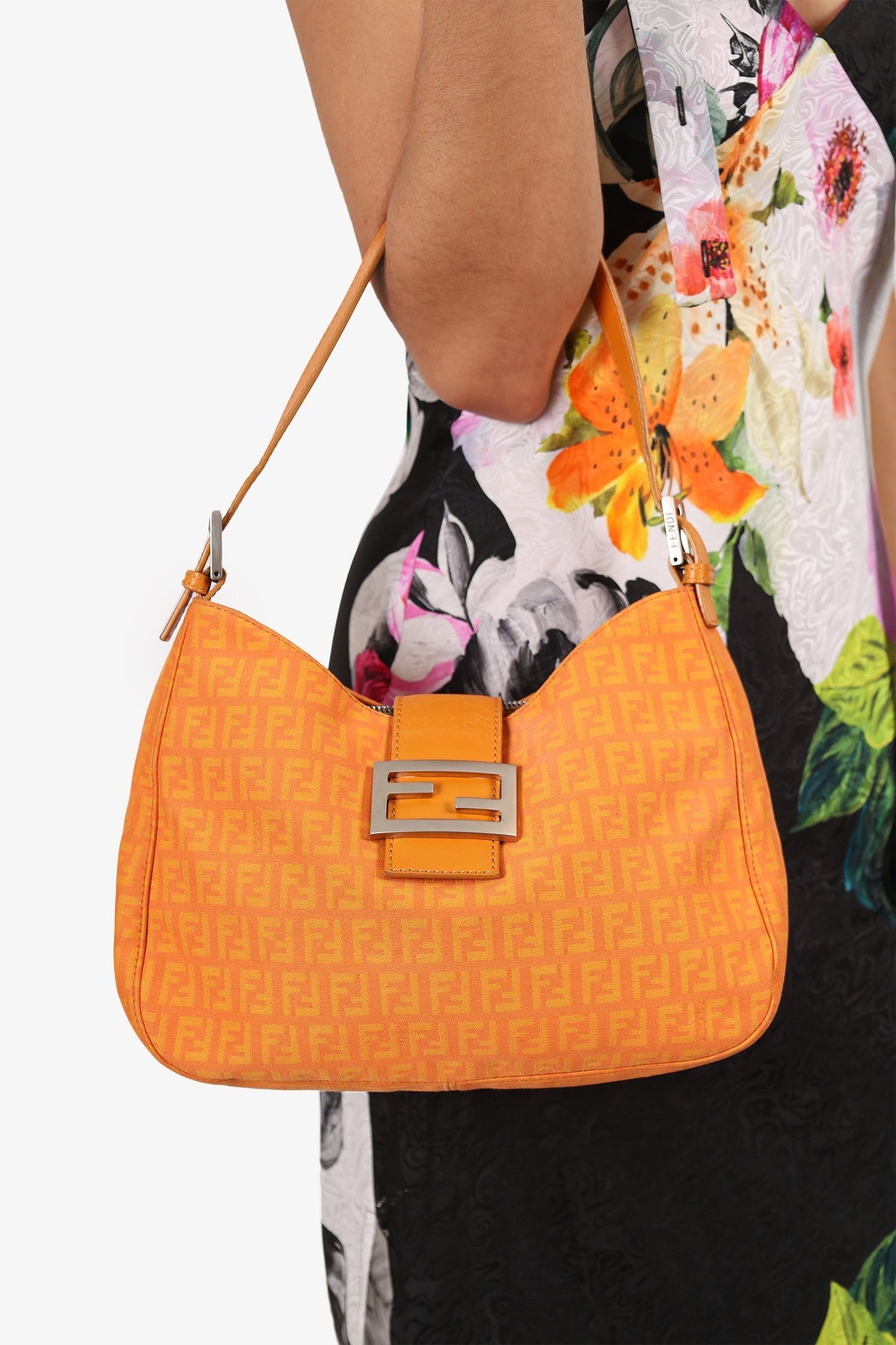 Fendi Shoulder Bag FF Zucchini Baguette Canvas Orange