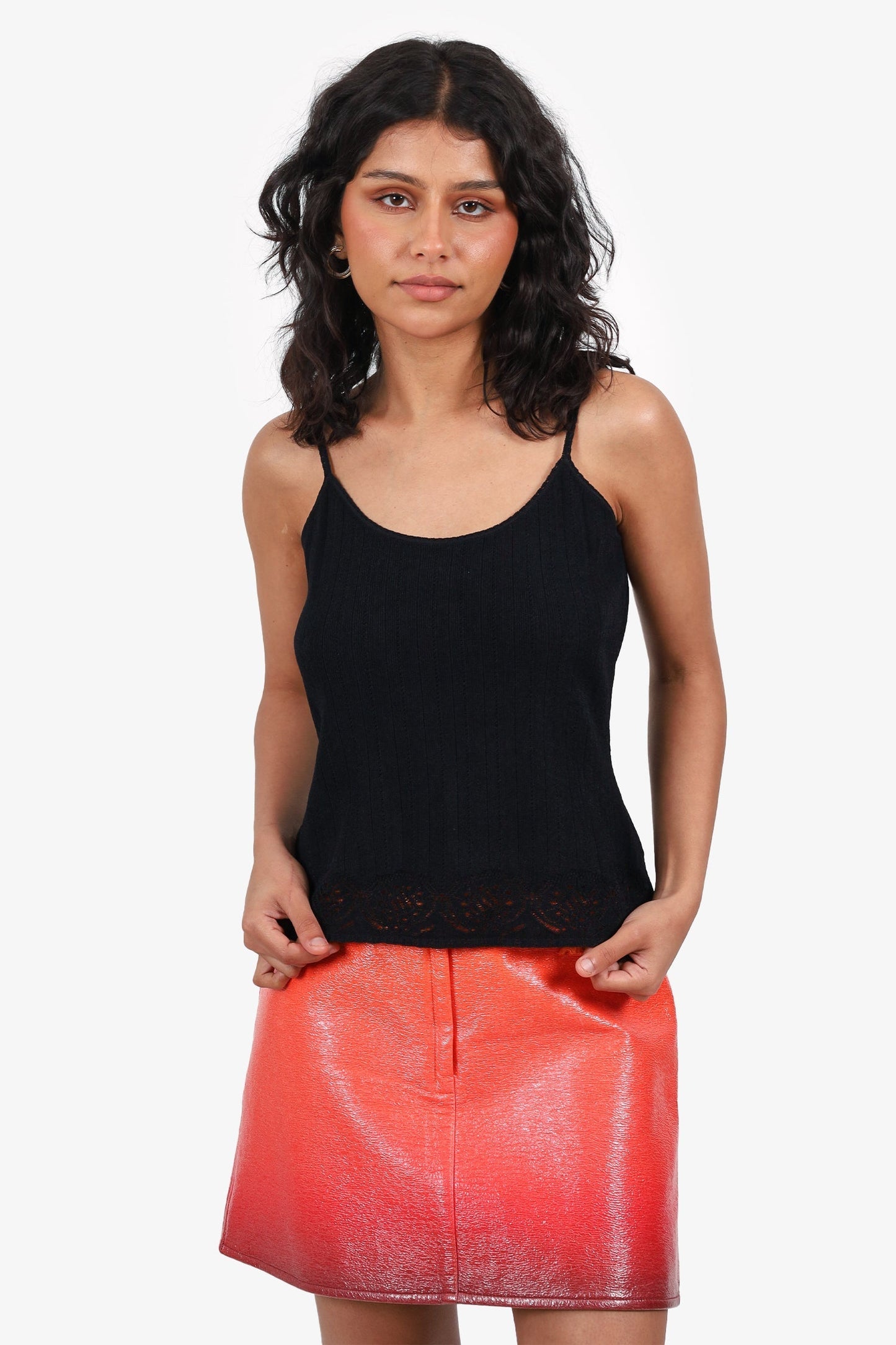 Dior Handbag Christian Ribbed Knit Cropped Tank Top Black