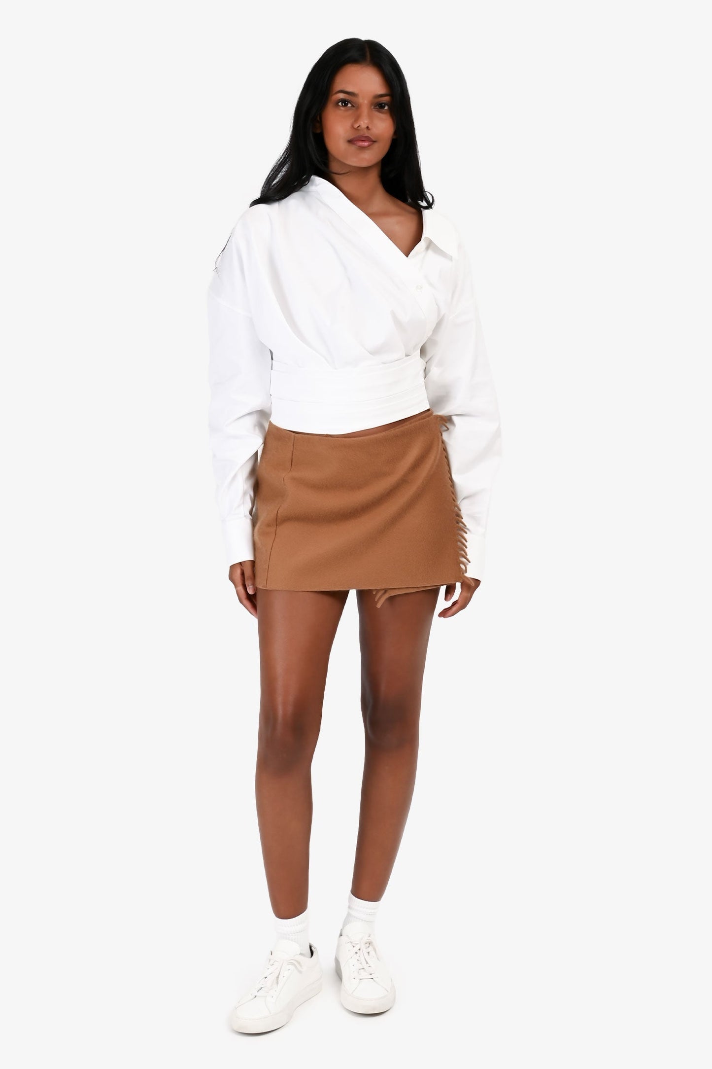 Prada Bag Cashmere Fringe Scarf Skirt Brown Mini