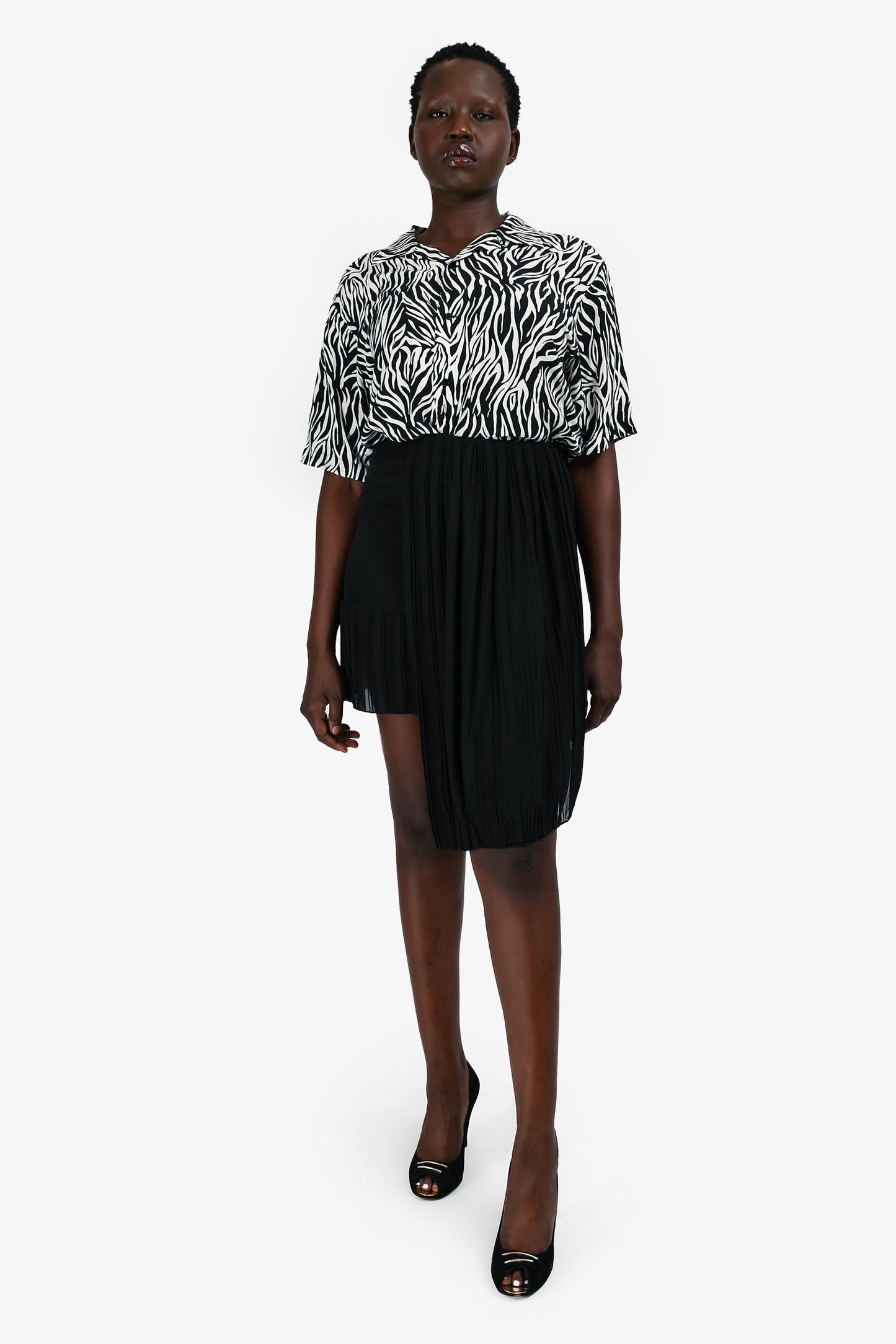 Dior Handbag Christian Silk Pleated Asymmetrical Skirt Black