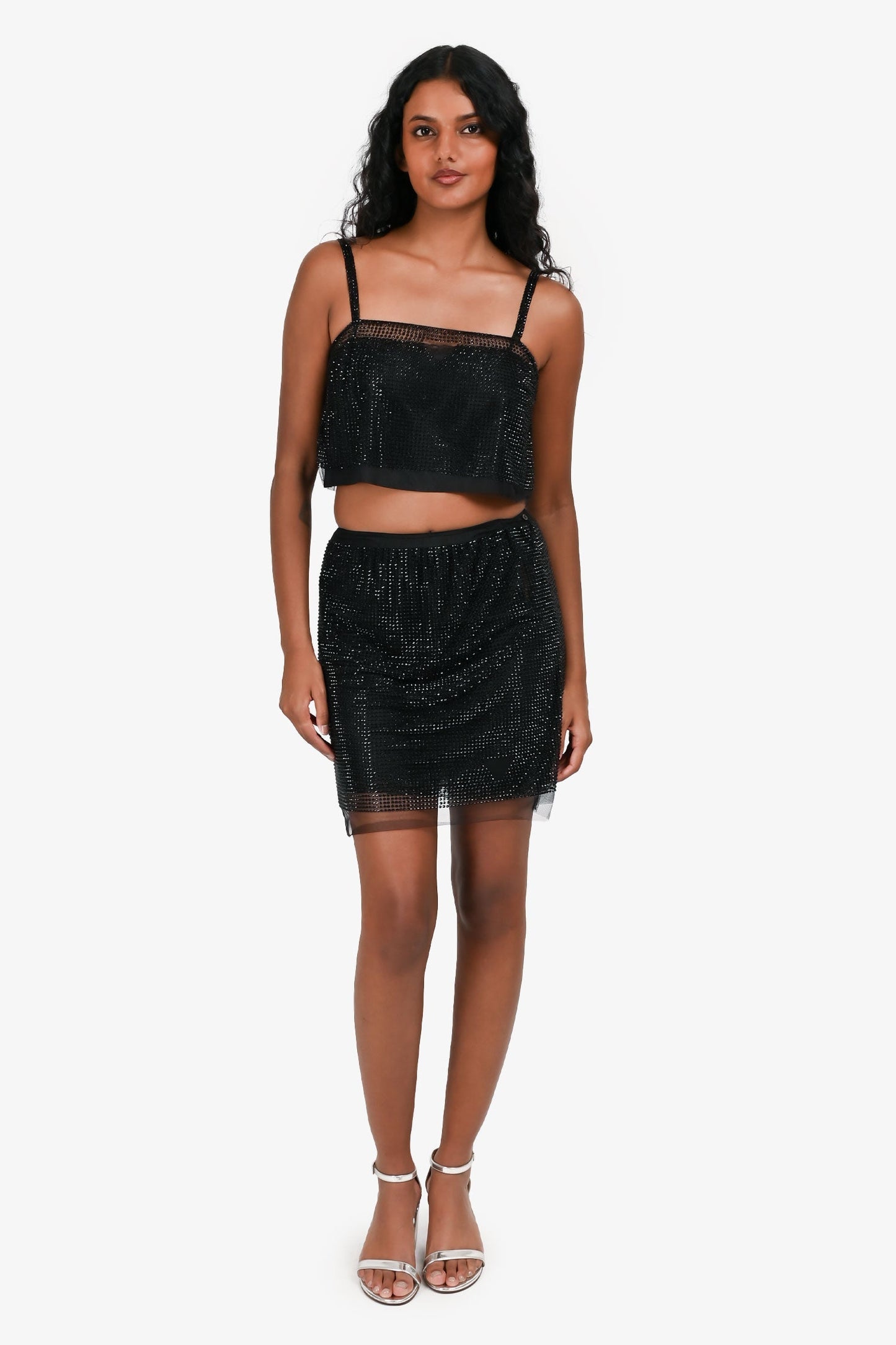 Prada Handbag Crystal Mesh Skirt with Slips Black