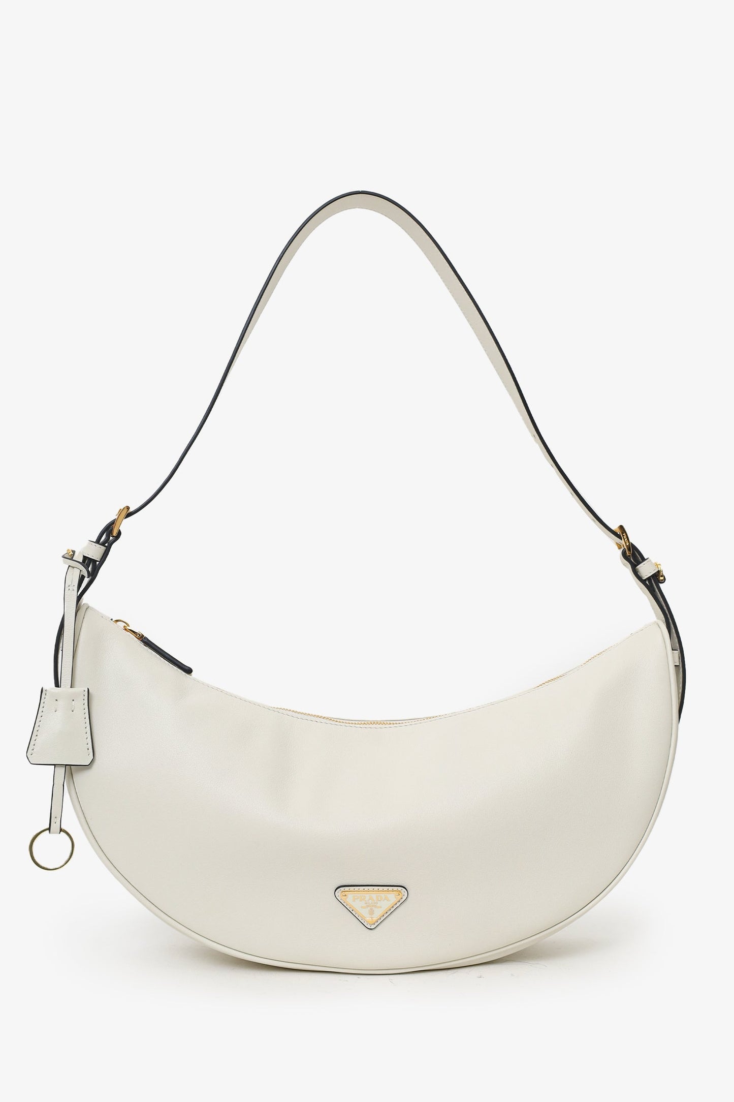 Prada Shoulder Bag Demi-lune Leather White Large