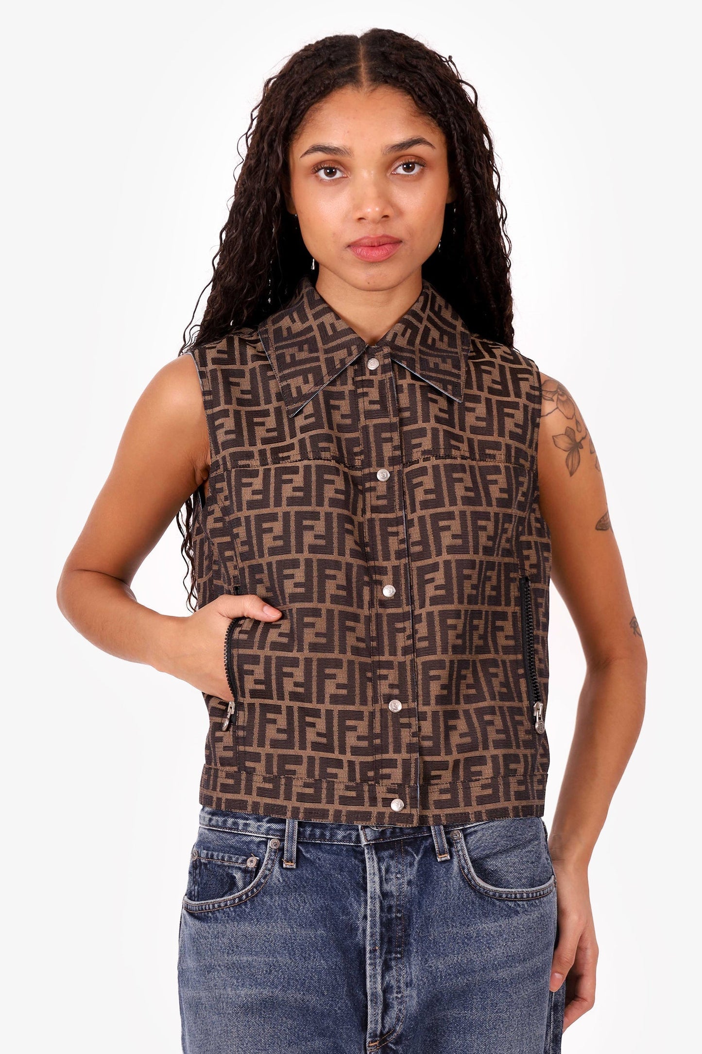 Fendi Handbag FF Zucca Reversible Vest Brown Blue
