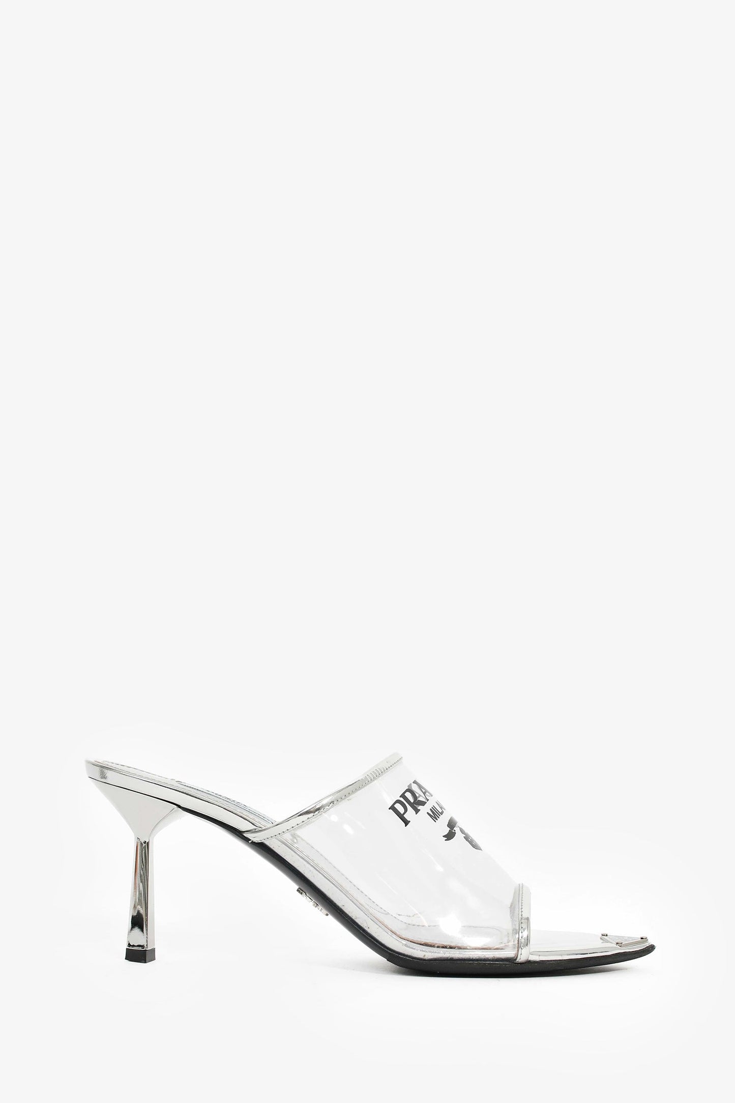 Prada Shoe Vinyl Mules Silver Logo Shoes
