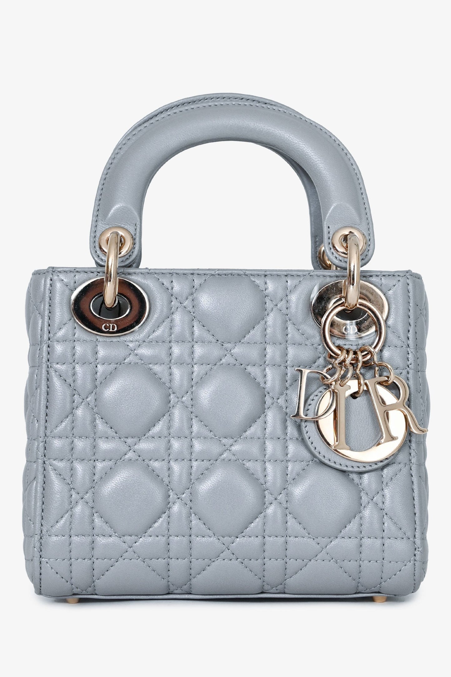 Dior Bag Christian Grey Shimmer Cannage Lady with Strap Leather Gray Mini Mini Bag