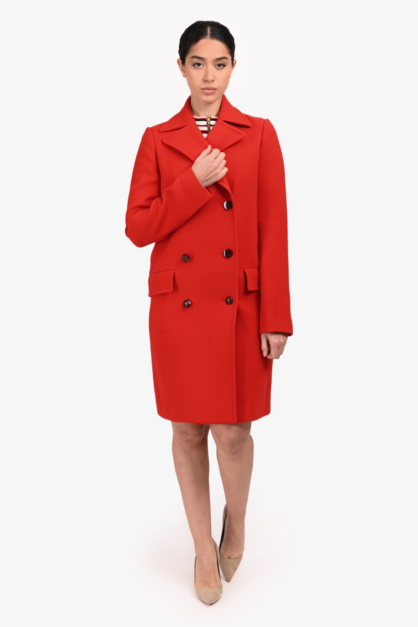 Dior Handbag Christian Wool Buttoned Midi Coat Black Red