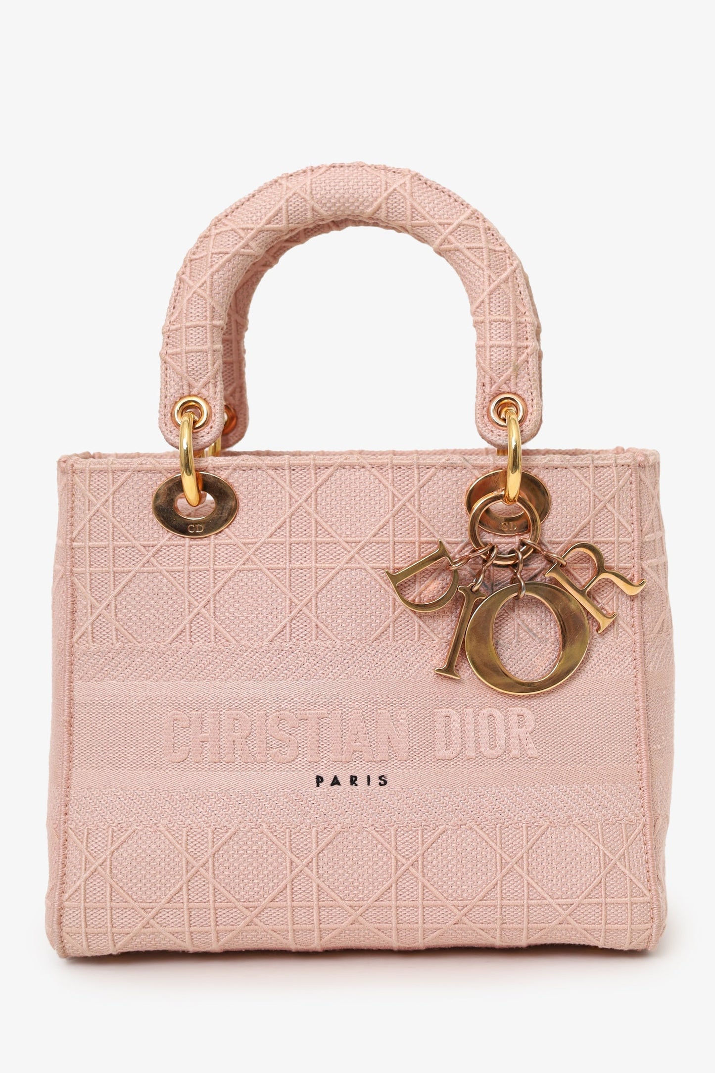 Dior Handbag Christian Cannage Lady D-Lite With Strap Canvas Pink Medium