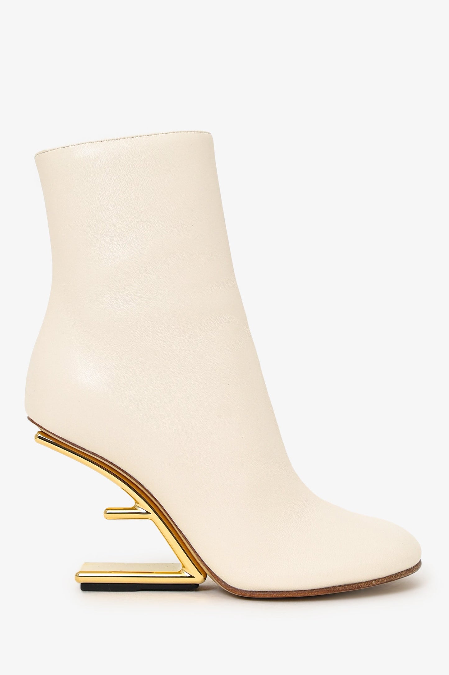 Fendi Handbag Leathe 'First' Heeled Round Toe Ankle Boots Cream Shoes