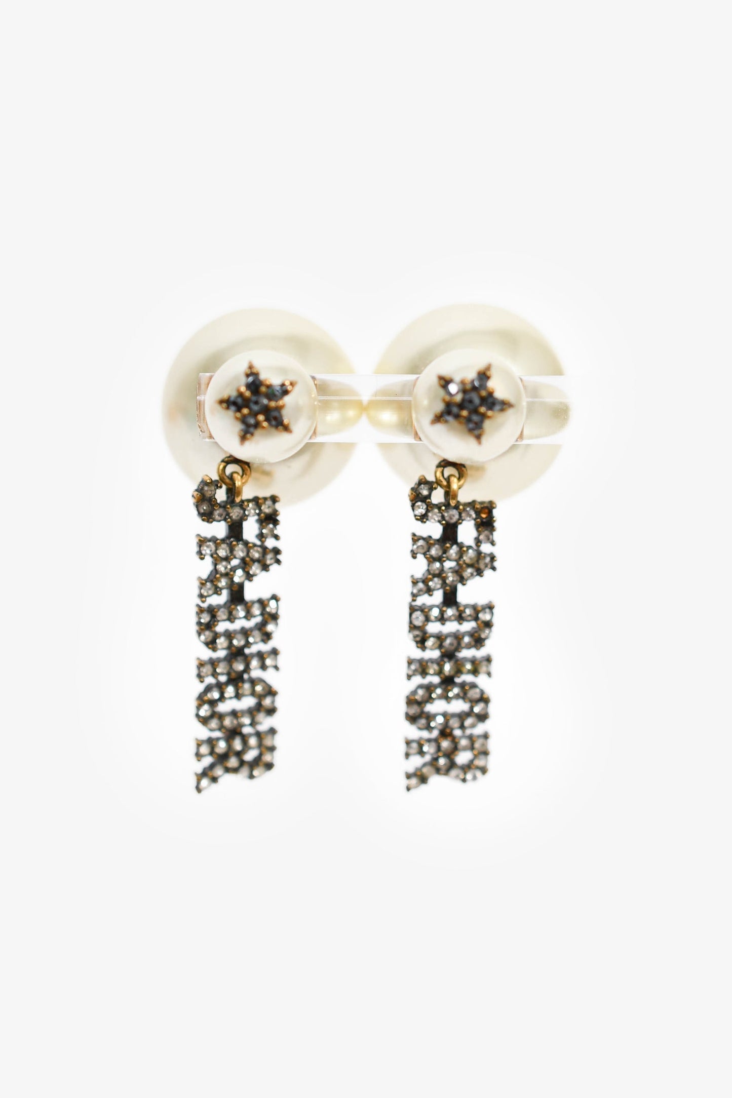 Dior Handbag Christian Faux Pearl Crystal J'A Drop Earrings Jewelry