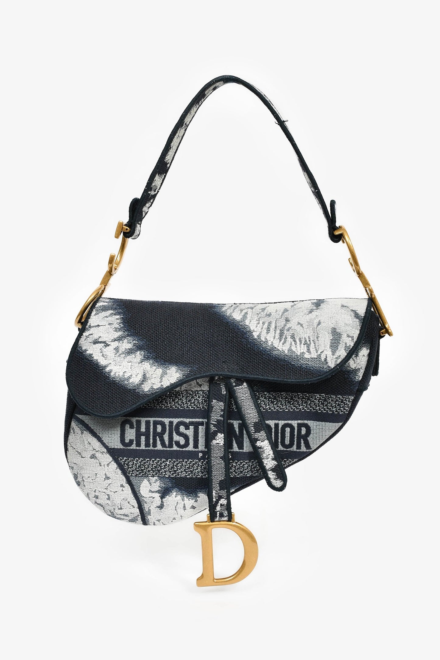 Dior Shoulder Bag Christian Jacquard Saddle Bag White Blue Navy