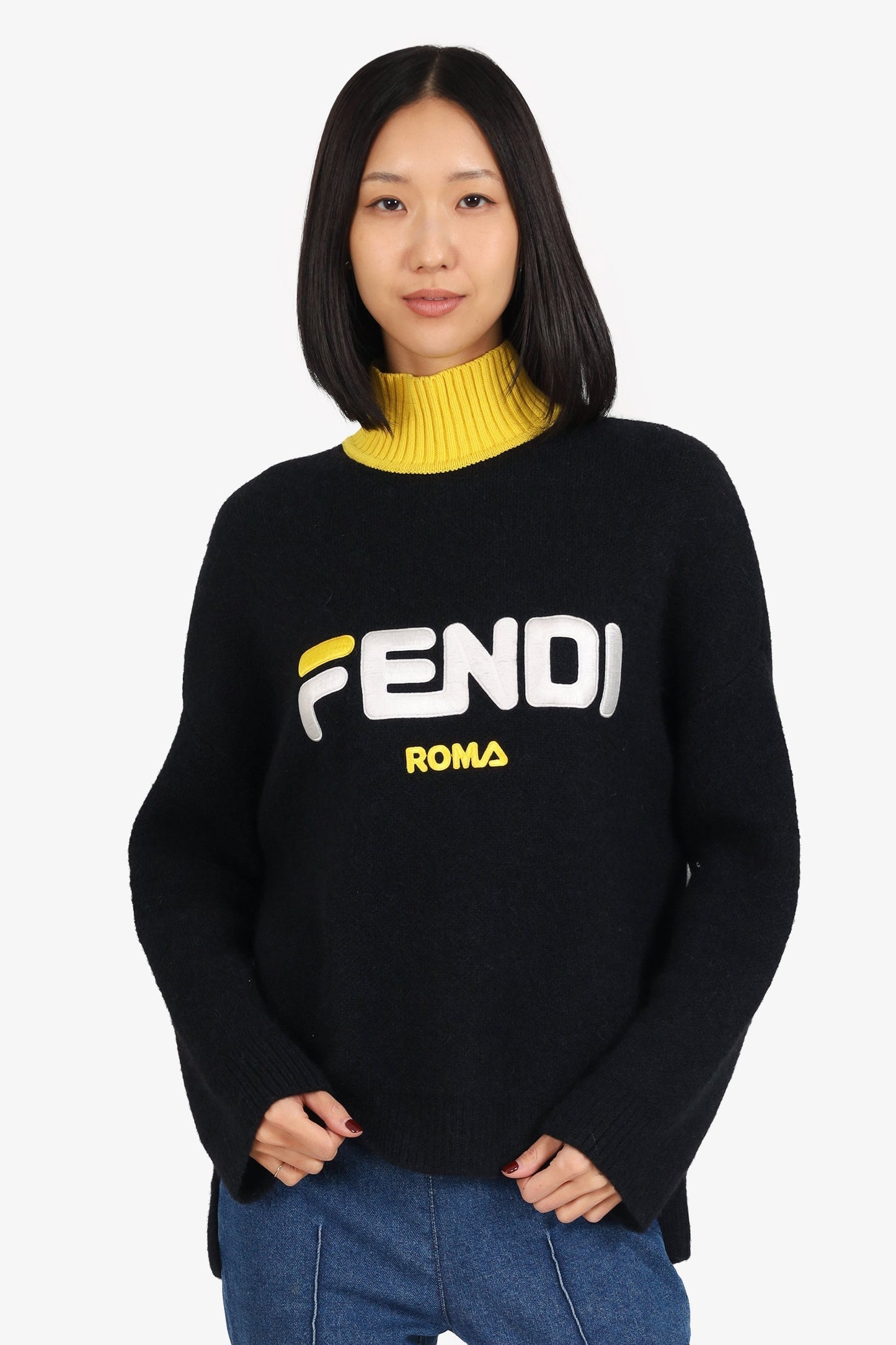 Fendi Handbag X Fila Mohair Sweater Black Yellow