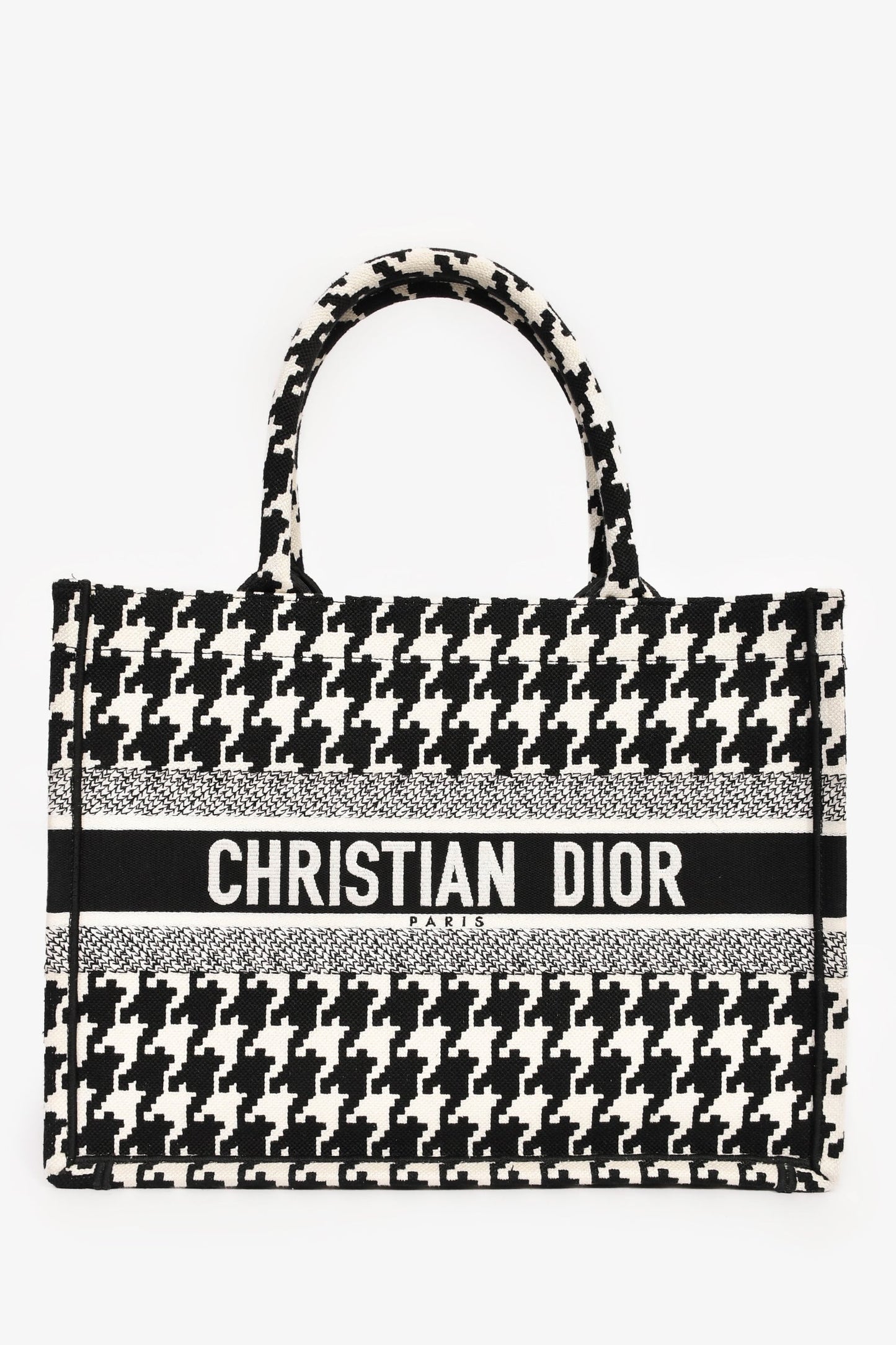 Dior Tote Bag Christian Houndstooth Book Tote Black White Medium