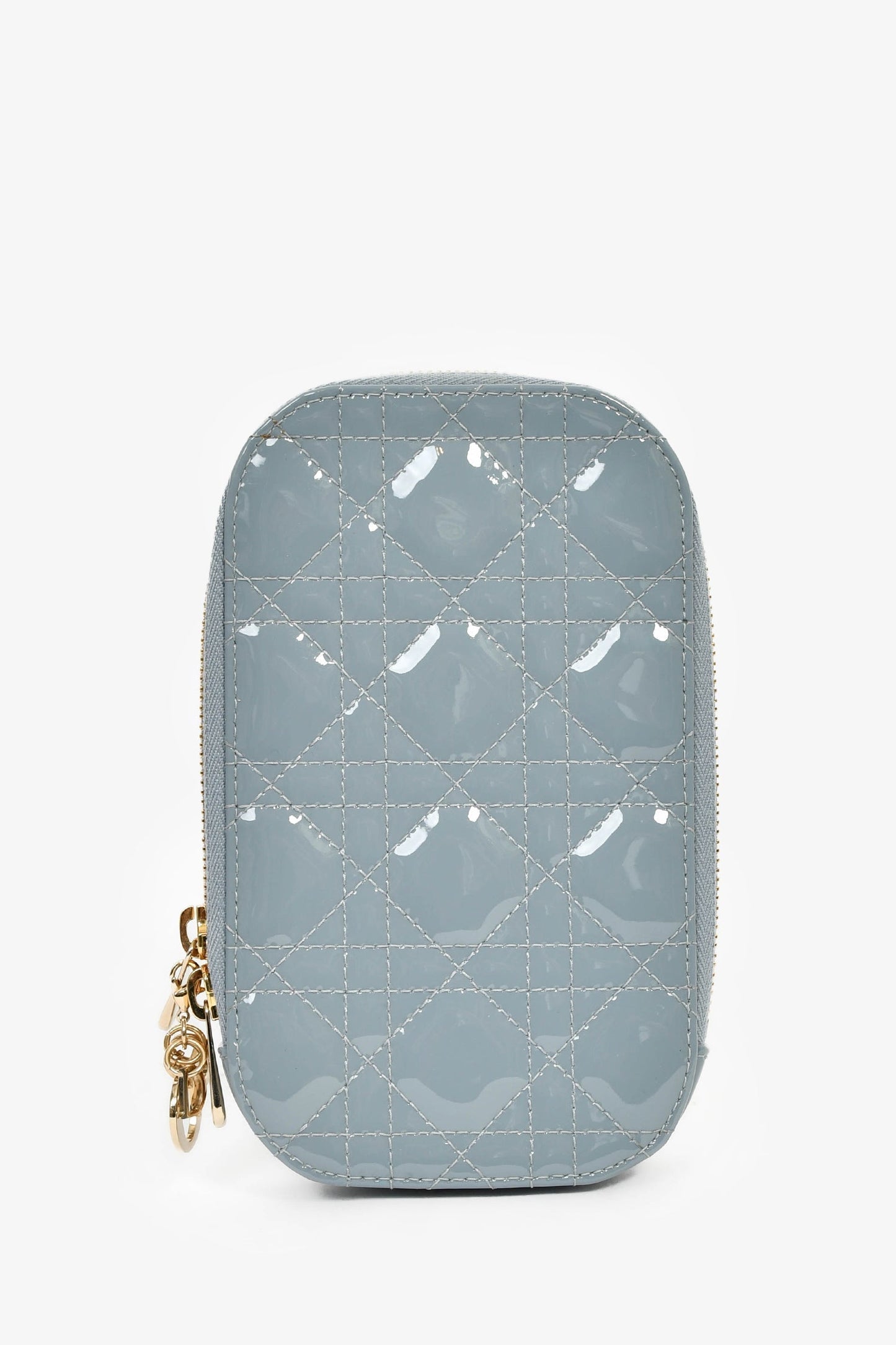 Dior Crossbody Bag Christian Cannage 'Call'in ' Phone Holder Patent Blue Chain
