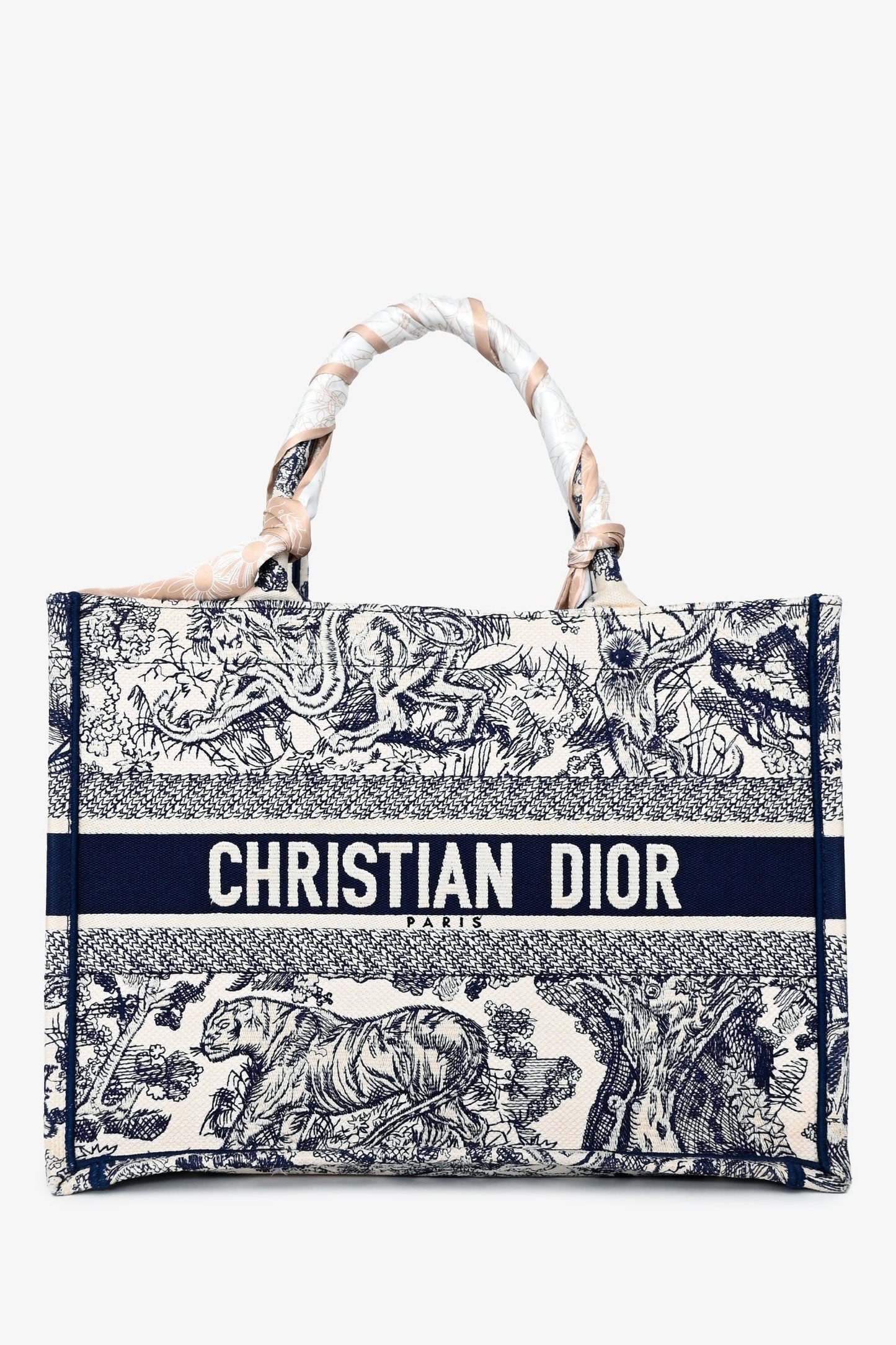 Dior Tote Bag Christian Toile de Jouy Book Tote White Navy Medium
