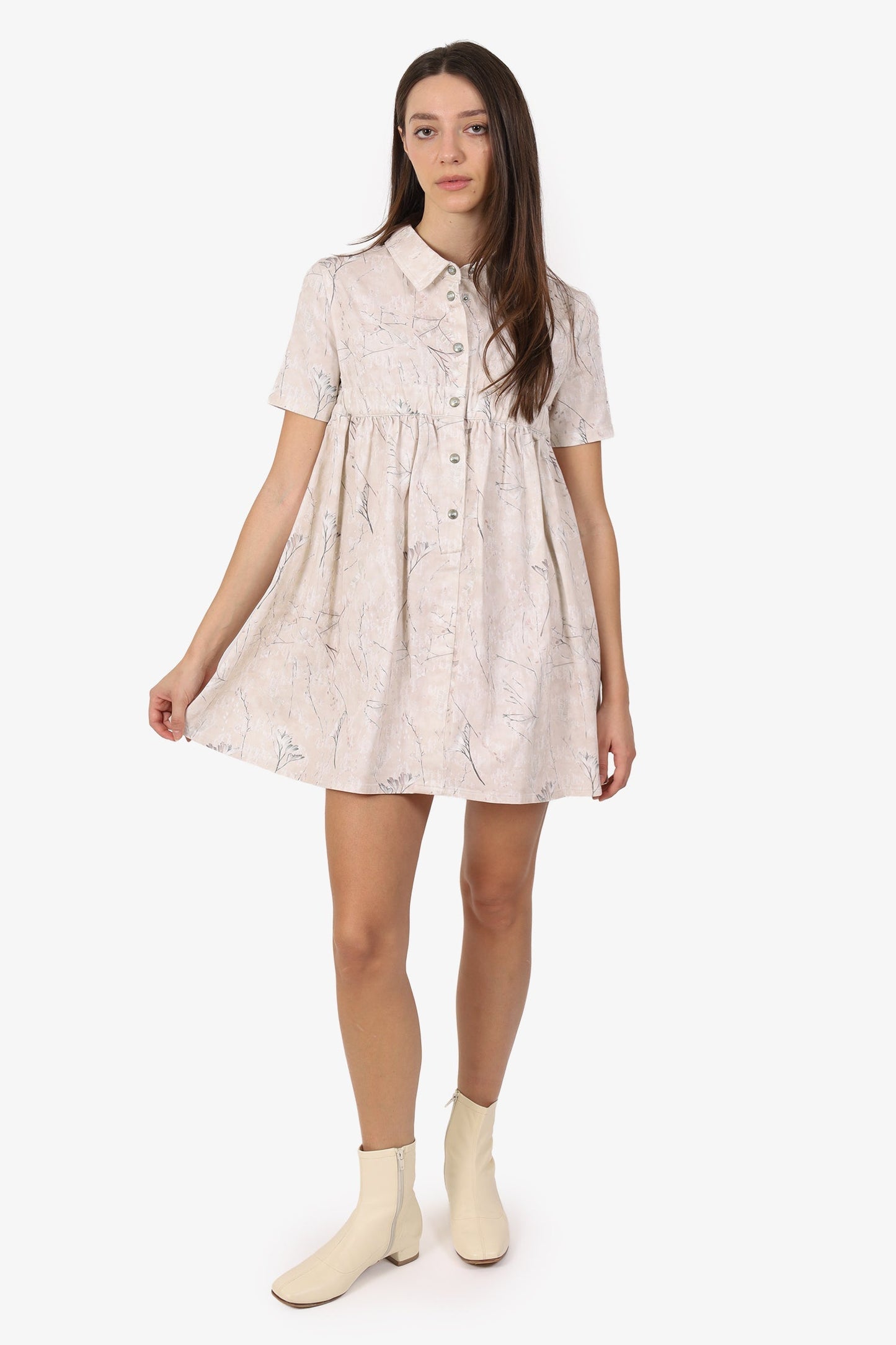 Dior Bag Christian Floral Print Short Sleeve Dress White Beige Mini Mini Bag