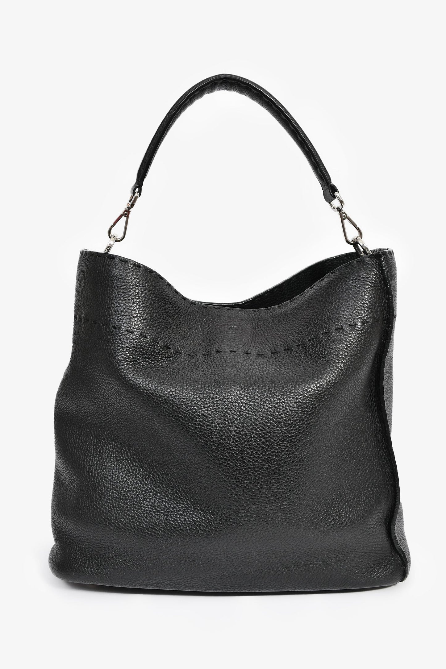 Fendi Bag Selleria Anna with Strap Leather Black Bucket Bucket Bag