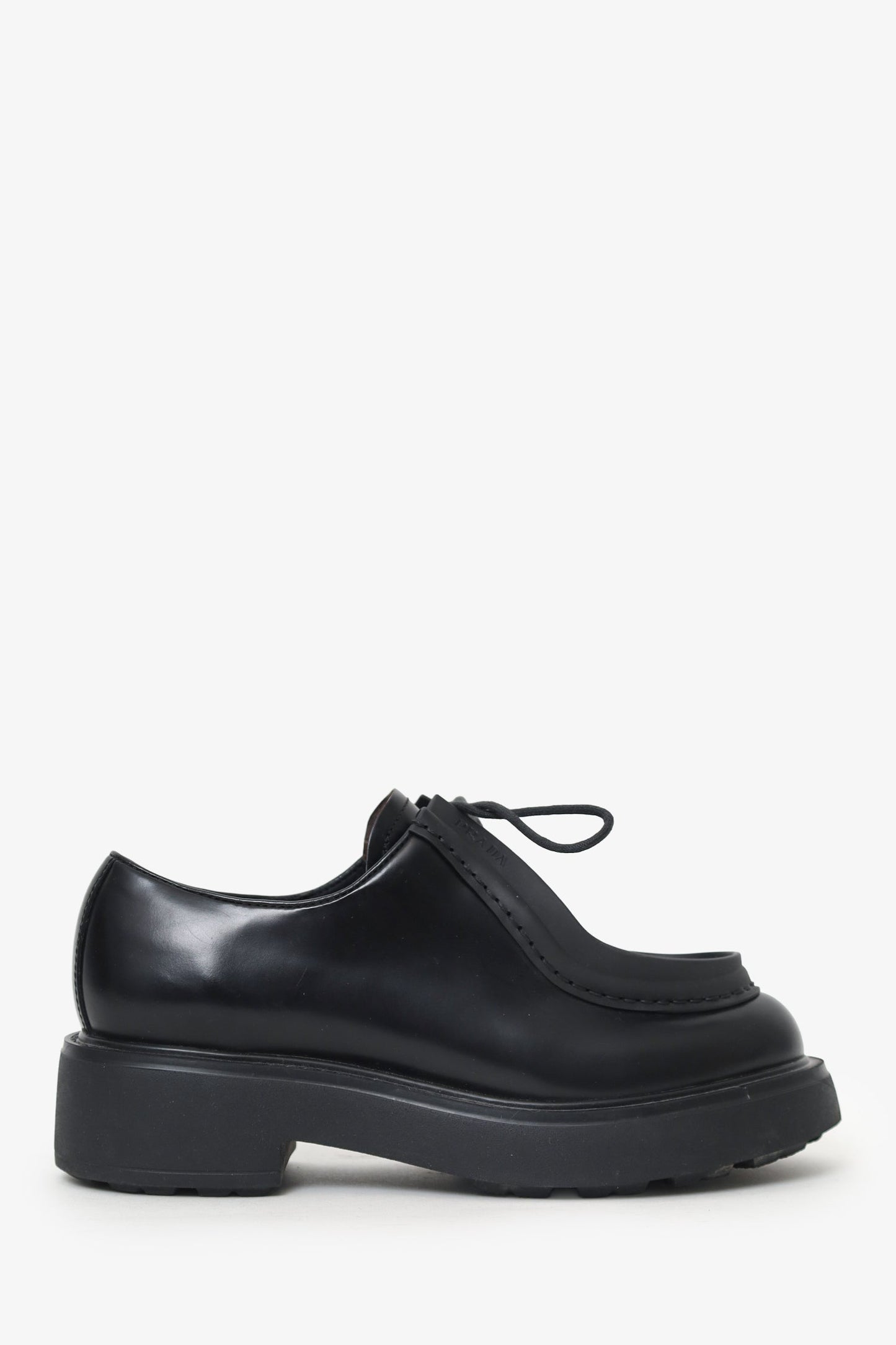 Prada Shoe Chunky Lace Up s Leather Black Shoes Size 36 5