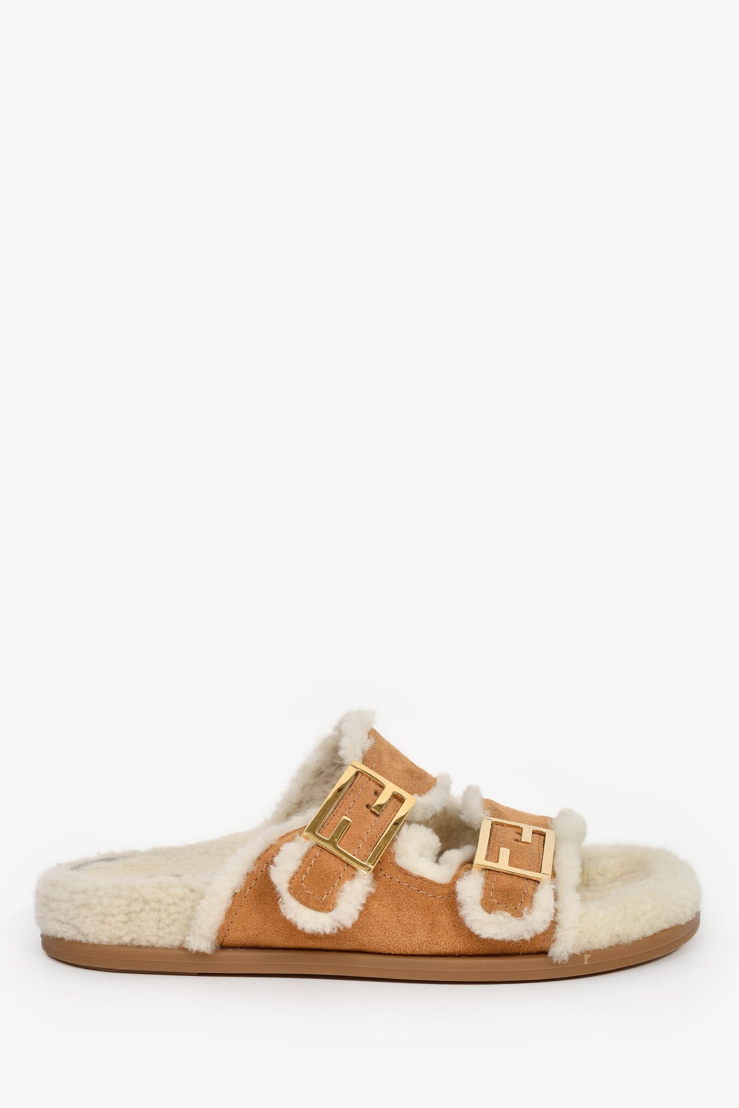 Fendi Handbag Shearling Sandals Suede Brown Shoes