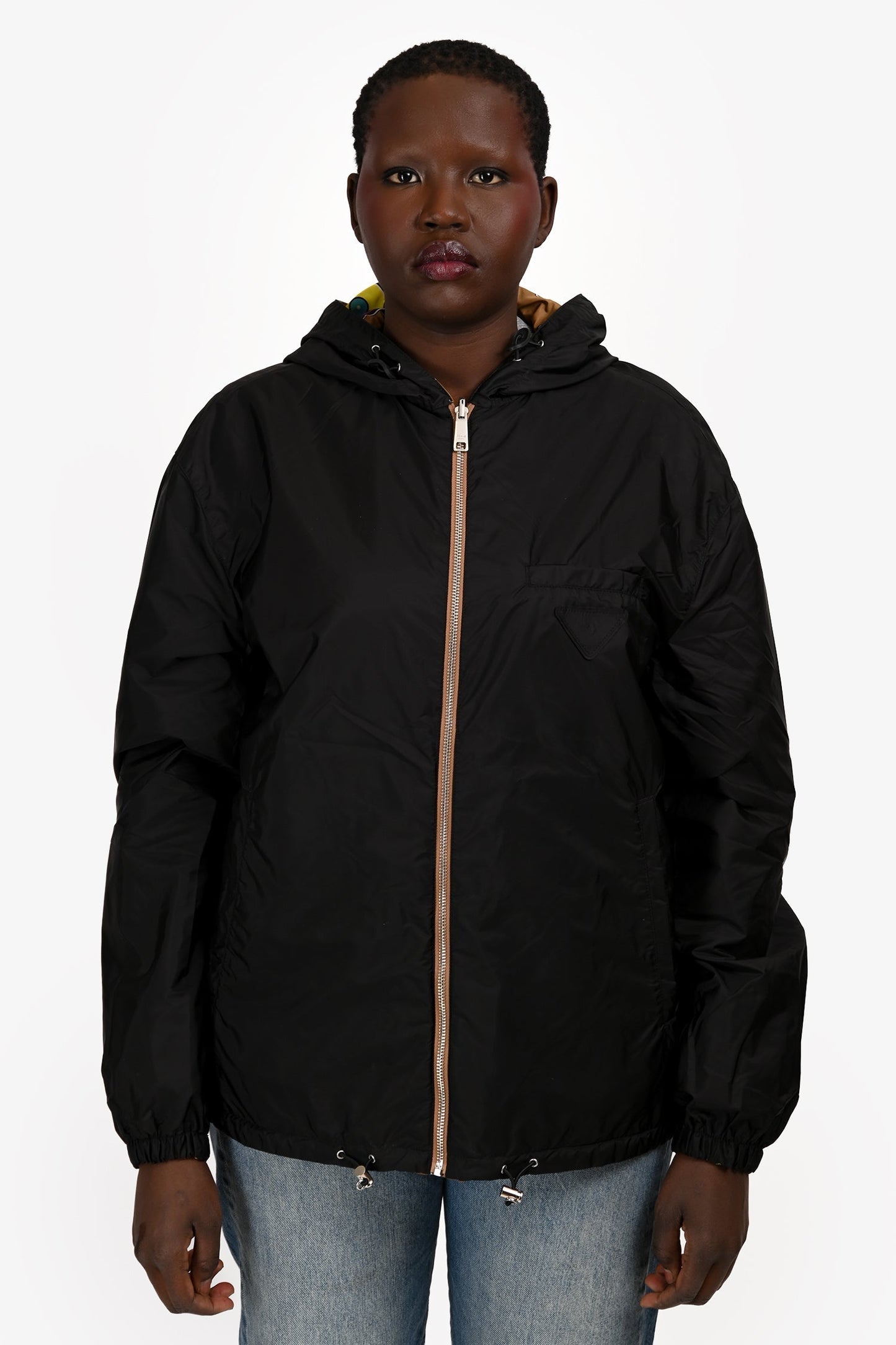 Prada Handbag Patterned Reversible Windbreaker Jacket Black Brown